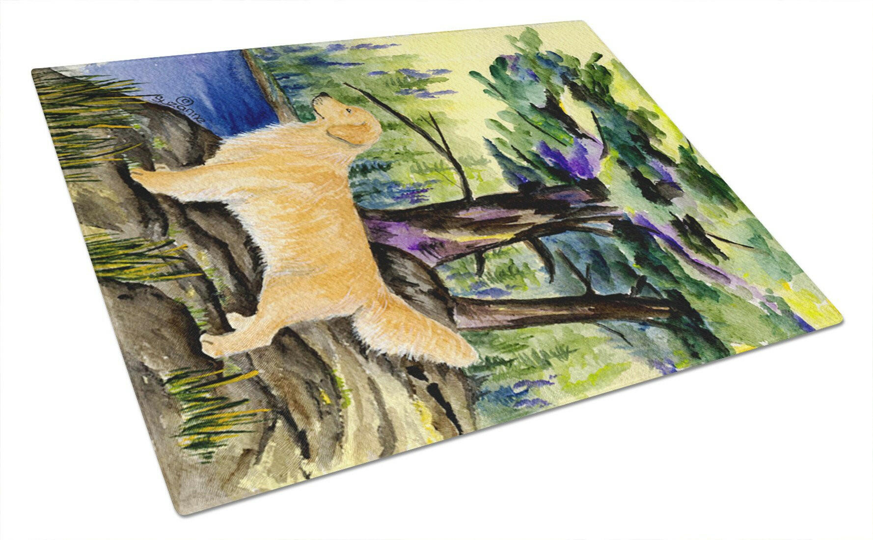 Golden Retriever Cutting Board Tempered Glass Kitchen Cutting Surface, Heat Resistant Chopping, Non-Slip Feet, Food Prep & Serving