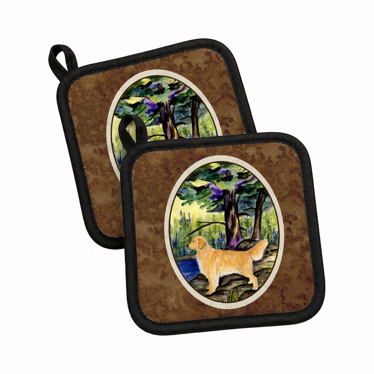 Golden Retriever Pot Holder Set of 2 Heat Resistant Quilted Hot Pads 7.5 x 7.5 Inch, Insulated Kitchen Trivets for Cooking & Baking