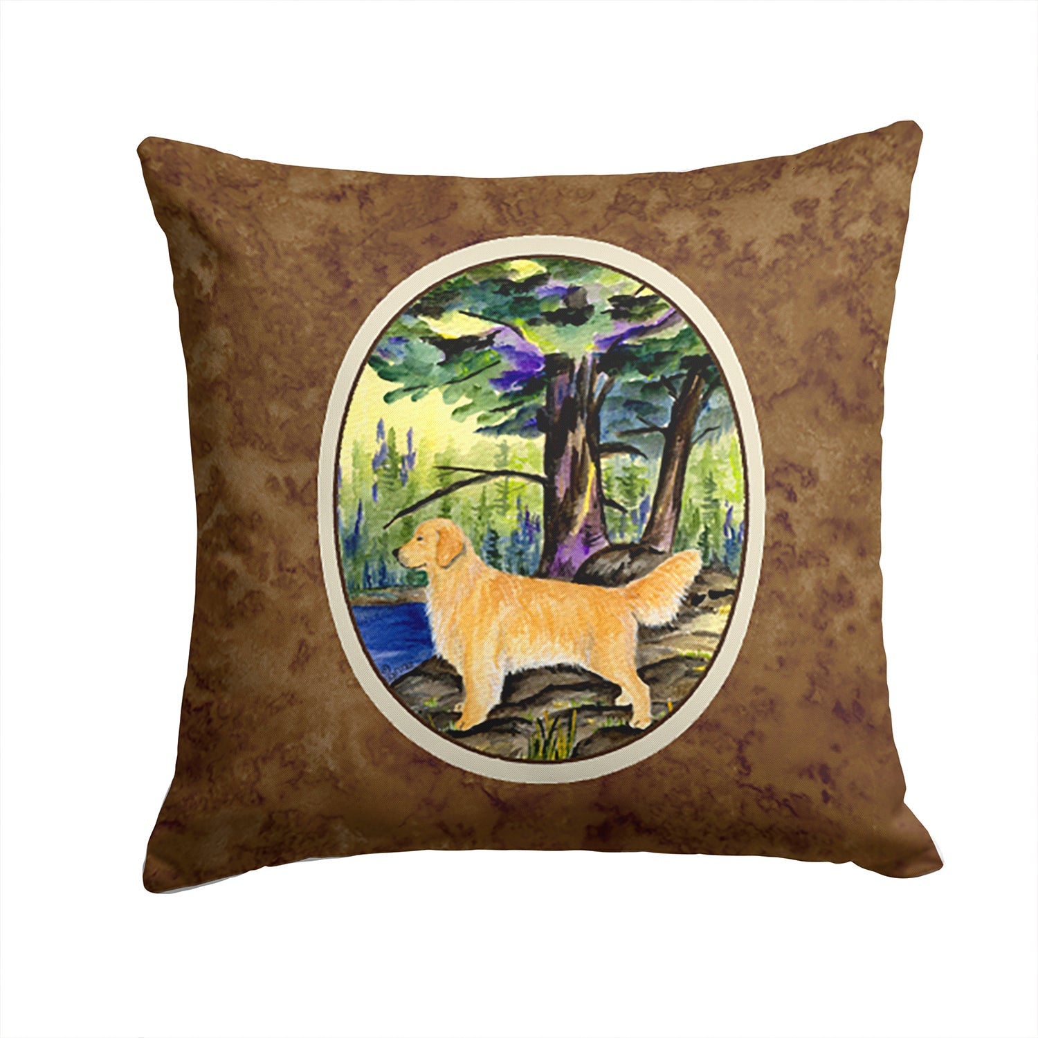 Golden Retriever Decorative Throw Pillow 14x14 Indoor Outdoor Accent Cushion, Fabric Cover with Insert for Sofa, Bed, Porch & Living Room