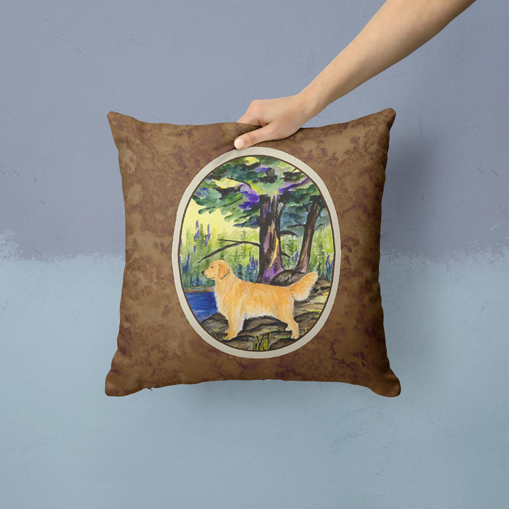 Golden Retriever Decorative Throw Pillow 14x14 Indoor Outdoor Accent Cushion, Fabric Cover with Insert for Sofa, Bed, Porch & Living Room