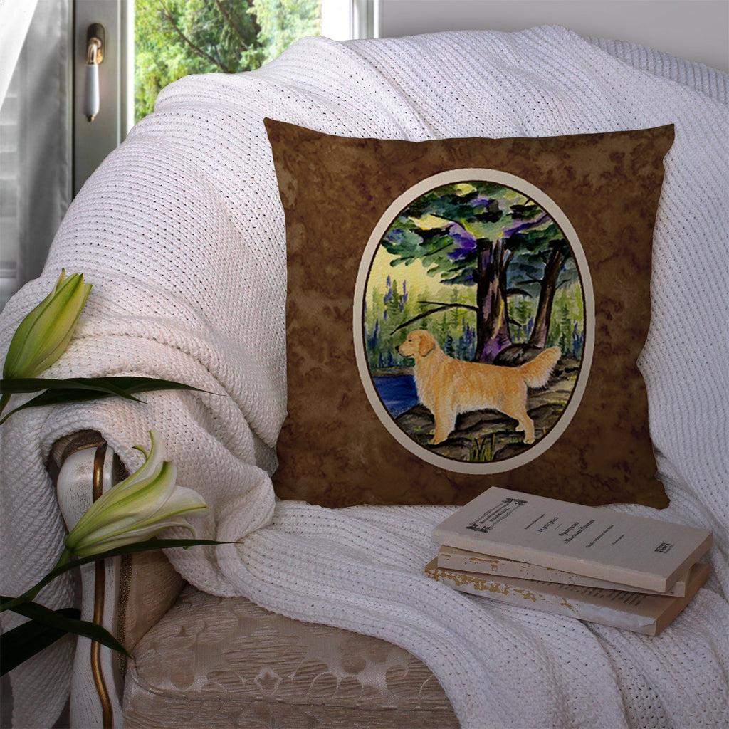 Golden Retriever Decorative Throw Pillow 14x14 Indoor Outdoor Accent Cushion, Fabric Cover with Insert for Sofa, Bed, Porch & Living Room