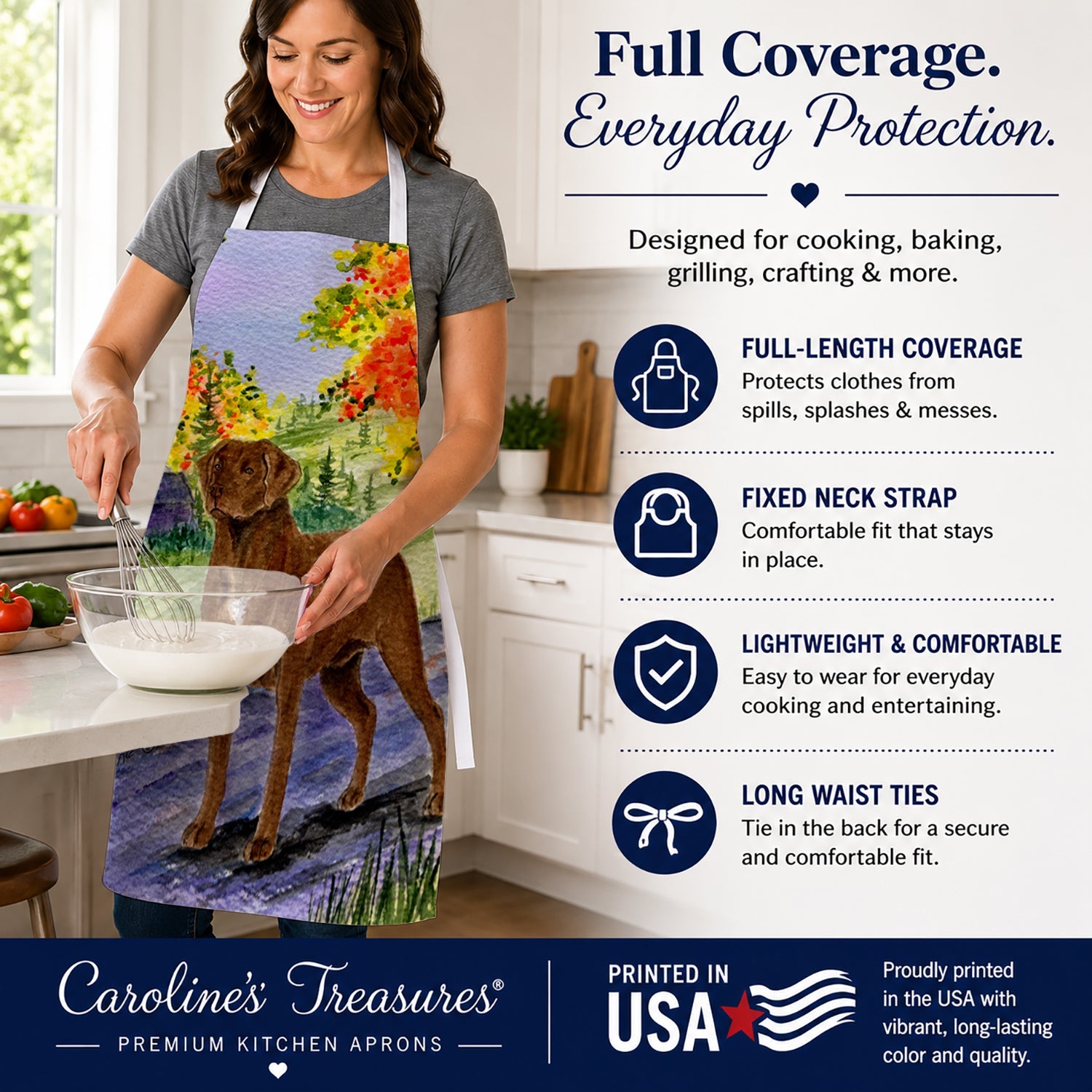 Chesapeake Bay Retriever Apron Cooking Kitchen Server Baking Crafts Gardening for Adult Women Men, Unisex, Large, Multicolor