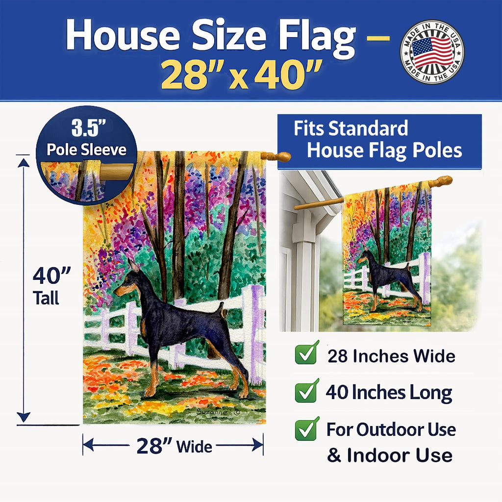 Doberman House Flag 28x40 Porch Sleeve Pole Decorative Outside Yard Banner Artwork Wall Hanging, Polyester