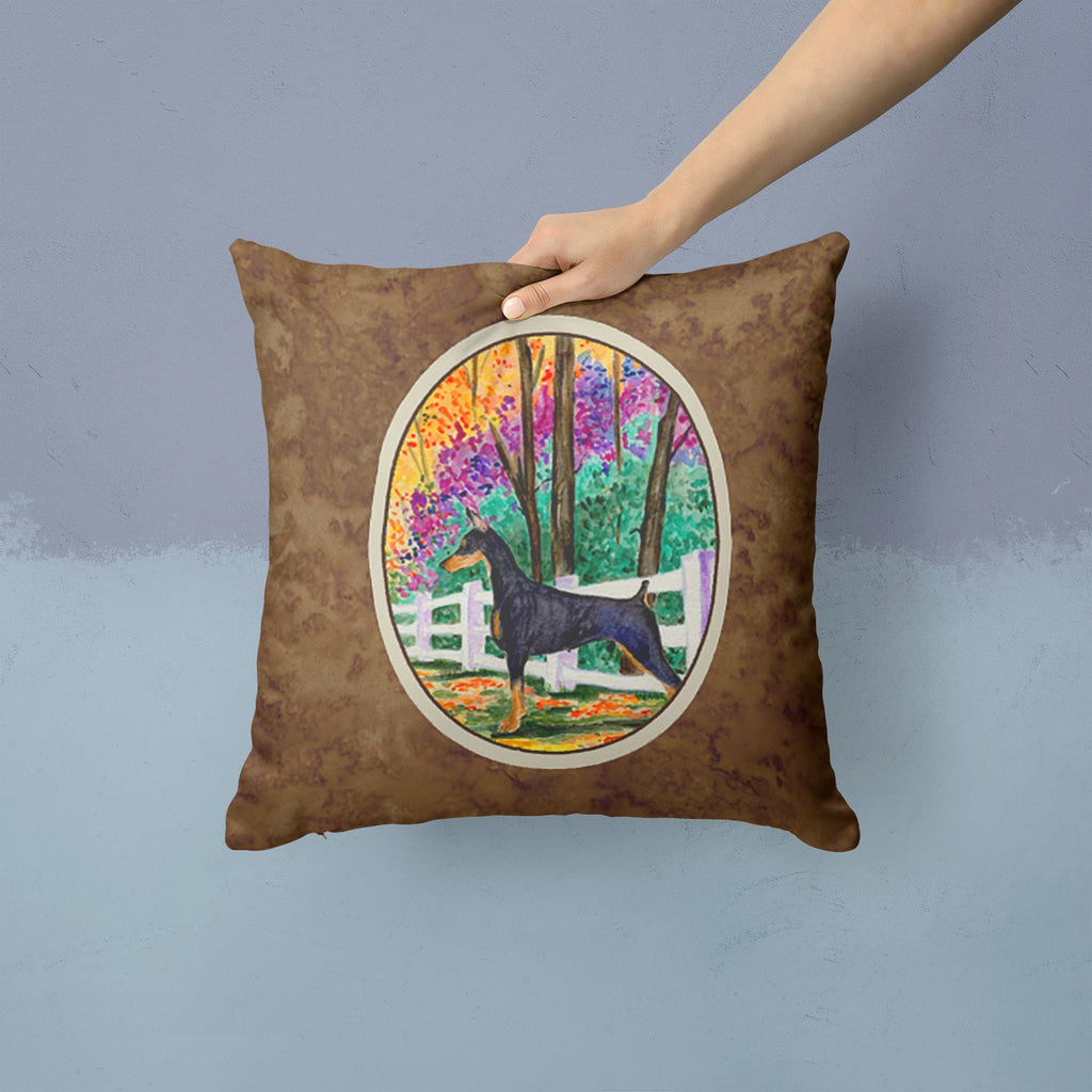 Doberman Decorative Throw Pillow 14x14 Indoor Outdoor Accent Cushion, Fabric Cover with Insert for Sofa, Bed, Porch & Living Room