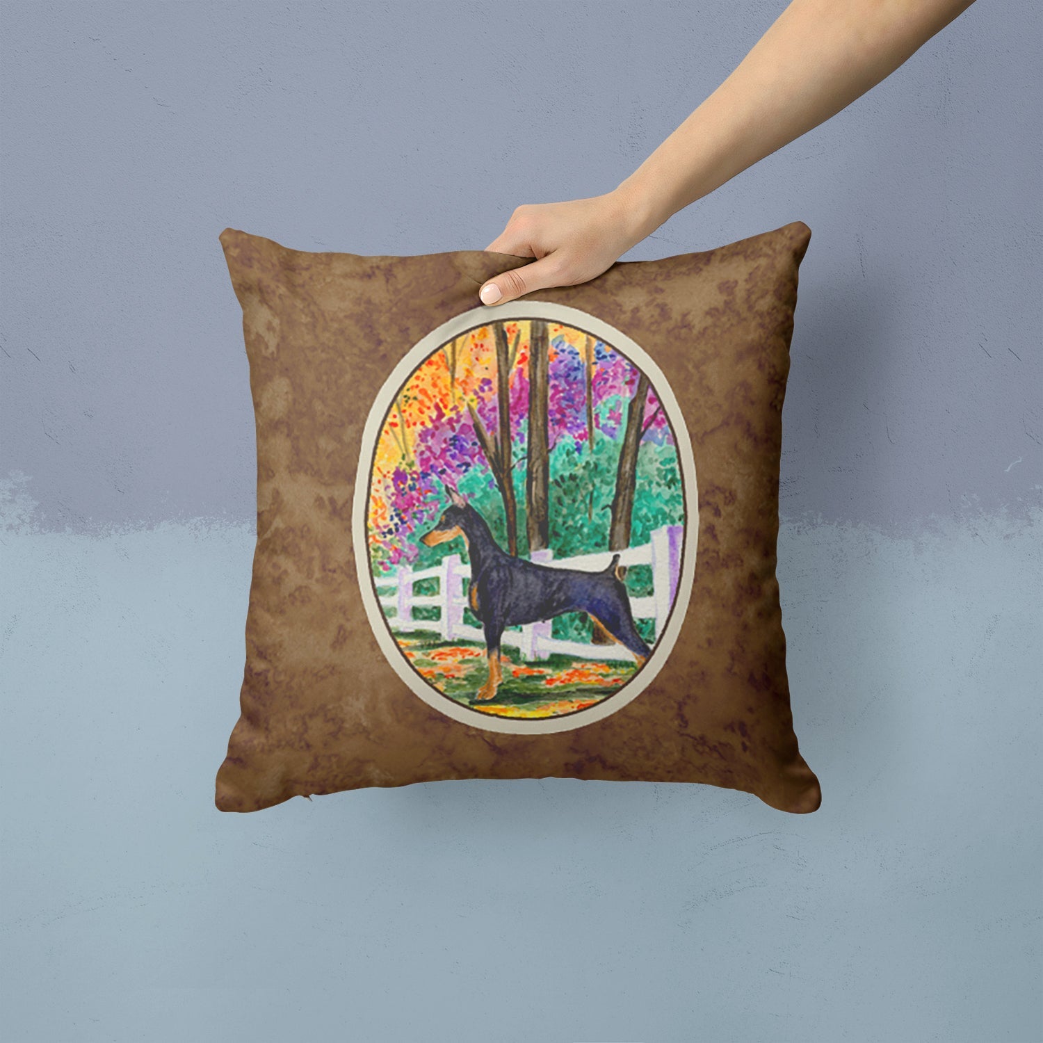 Doberman Decorative Throw Pillow 14x14 Indoor Outdoor Accent Cushion, Fabric Cover with Insert for Sofa, Bed, Porch & Living Room