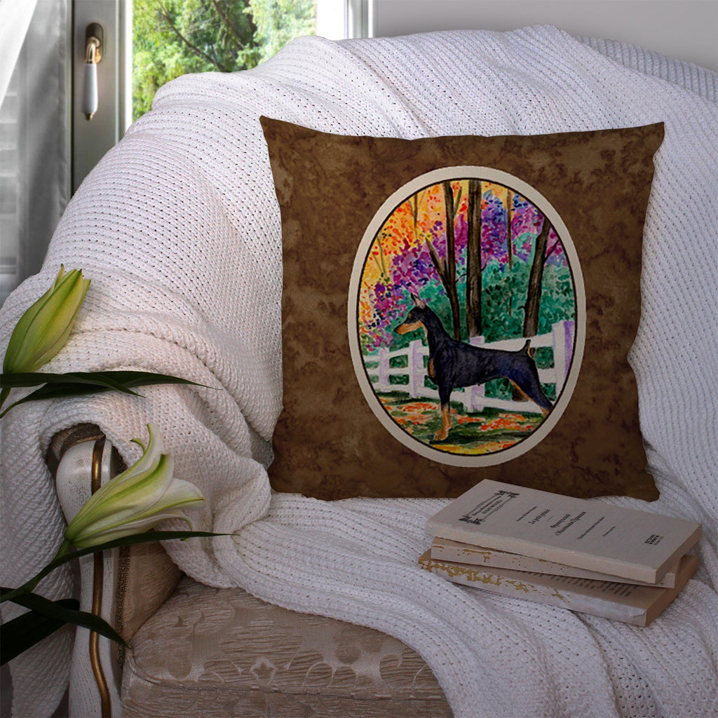 Doberman Decorative Throw Pillow 14x14 Indoor Outdoor Accent Cushion, Fabric Cover with Insert for Sofa, Bed, Porch & Living Room