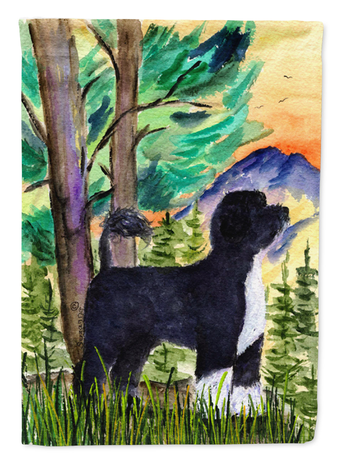 Portuguese Water Dog House Flag 28x40 Porch Sleeve Pole Decorative Outside Yard Banner Artwork Wall Hanging, Polyester