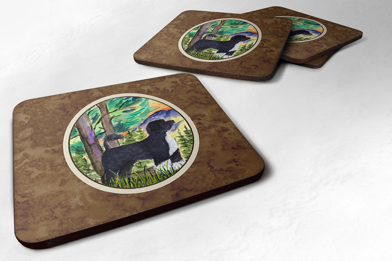 Portuguese Water Dog Foam Coasters Set of 4 Cup Coasters for Indoor Outdoor, Tabletop Protection, Anti Slip, Mouse pad Material