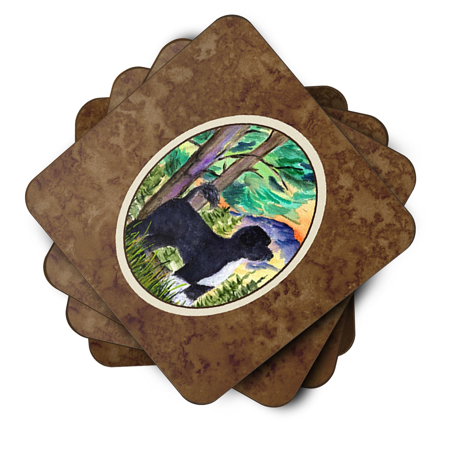 Portuguese Water Dog Foam Coasters Set of 4 Cup Coasters for Indoor Outdoor, Tabletop Protection, Anti Slip, Mouse pad Material