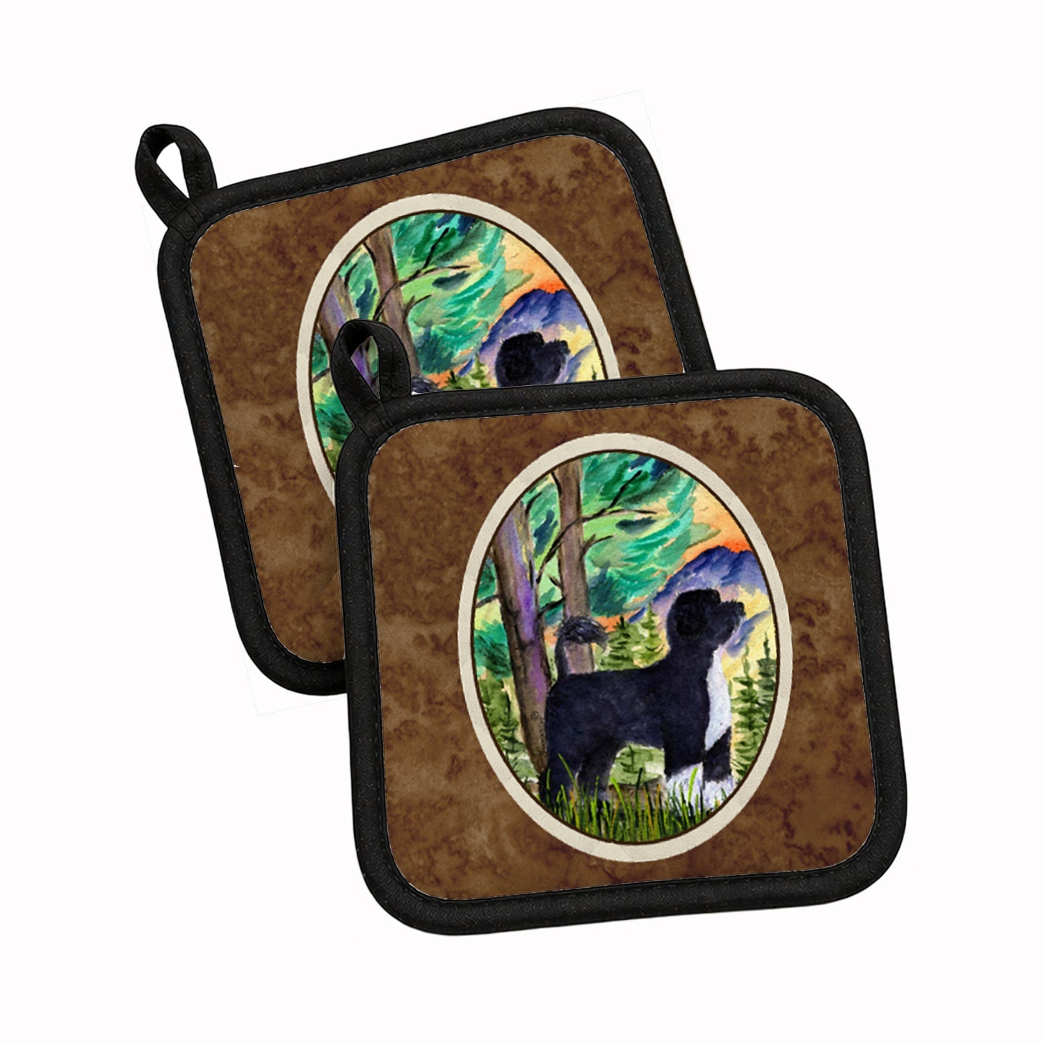 Portuguese Water Dog Pot Holder Set of 2 Heat Resistant Quilted Hot Pads 7.5 x 7.5 Inch, Insulated Kitchen Trivets for Cooking & Baking
