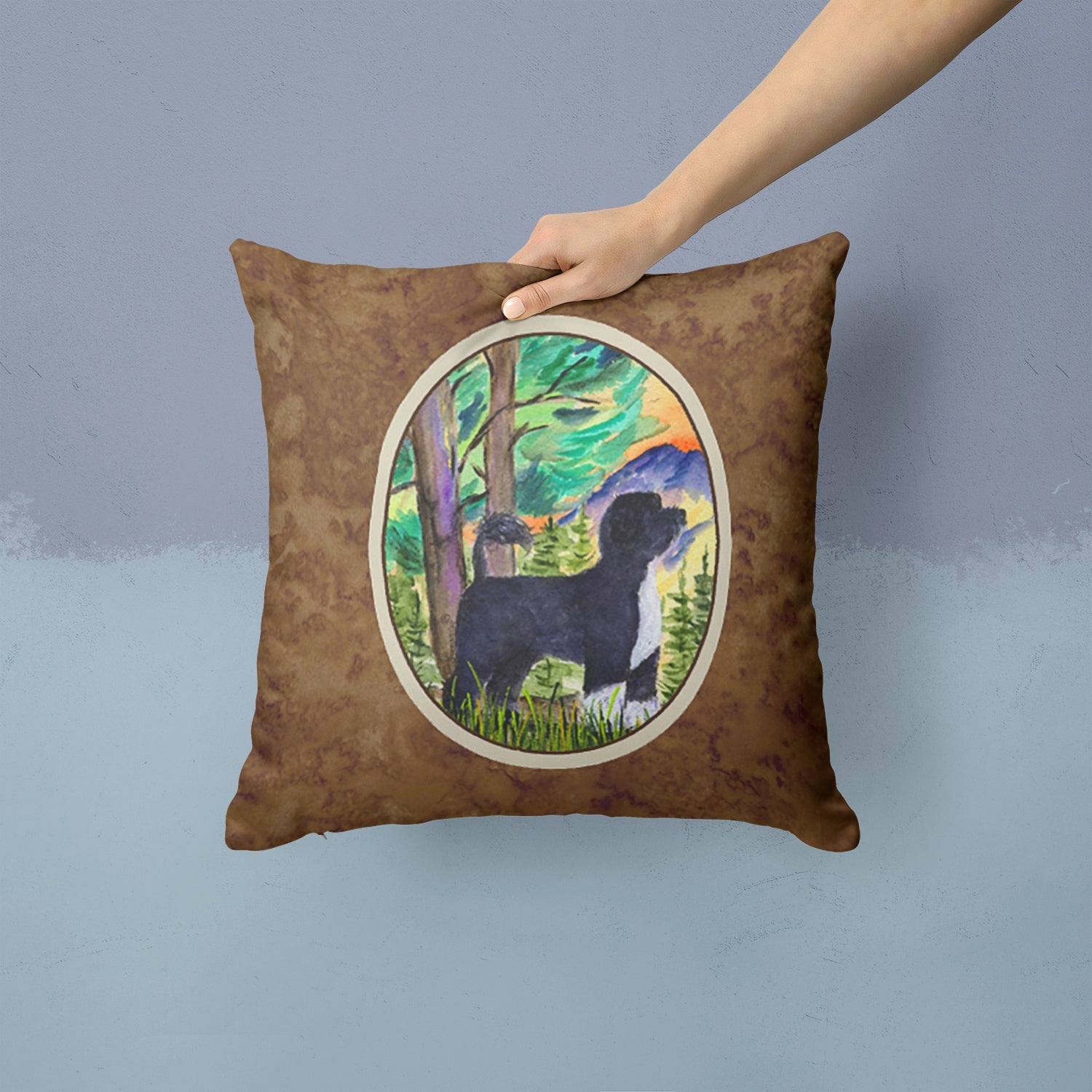 Portuguese Water Dog Decorative Throw Pillow 14x14 Indoor Outdoor Accent Cushion, Fabric Cover with Insert for Sofa, Bed, Porch & Living Room