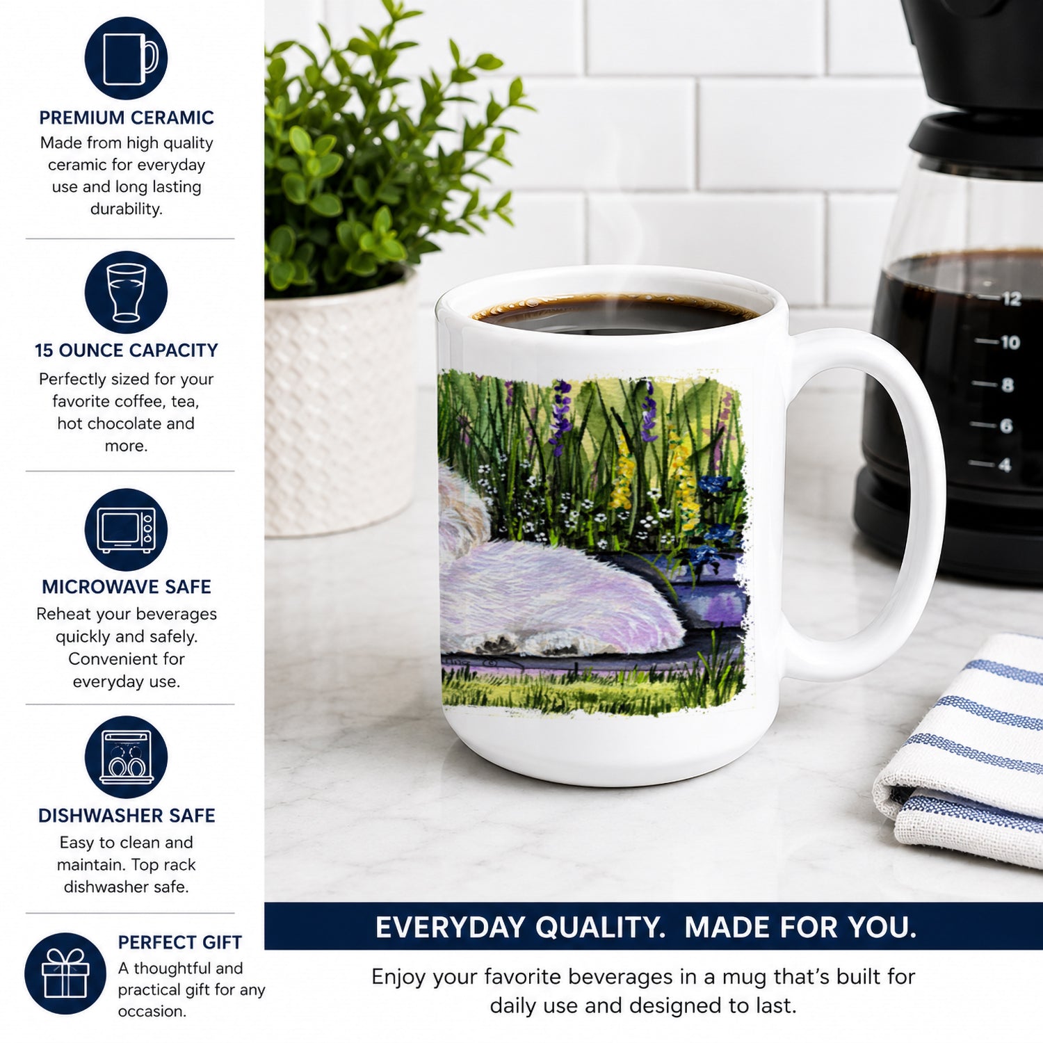Coton de Tulear Ceramic Coffee Mug 15 oz Decorative Large C Handle Mug Cup for Tea, Cocoa Hot Chocolate