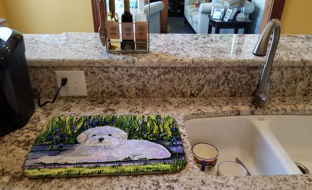 Coton de Tulear Dish Drying Mat Absorbent Dish Drying Mat Pad for Kitchen Counter Dish Drainer Mat for Countertop, 14 x 21", Multicolor