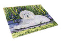 Coton de Tulear Cutting Board Tempered Glass Kitchen Cutting Surface, Heat Resistant Chopping, Non-Slip Feet, Food Prep & Serving