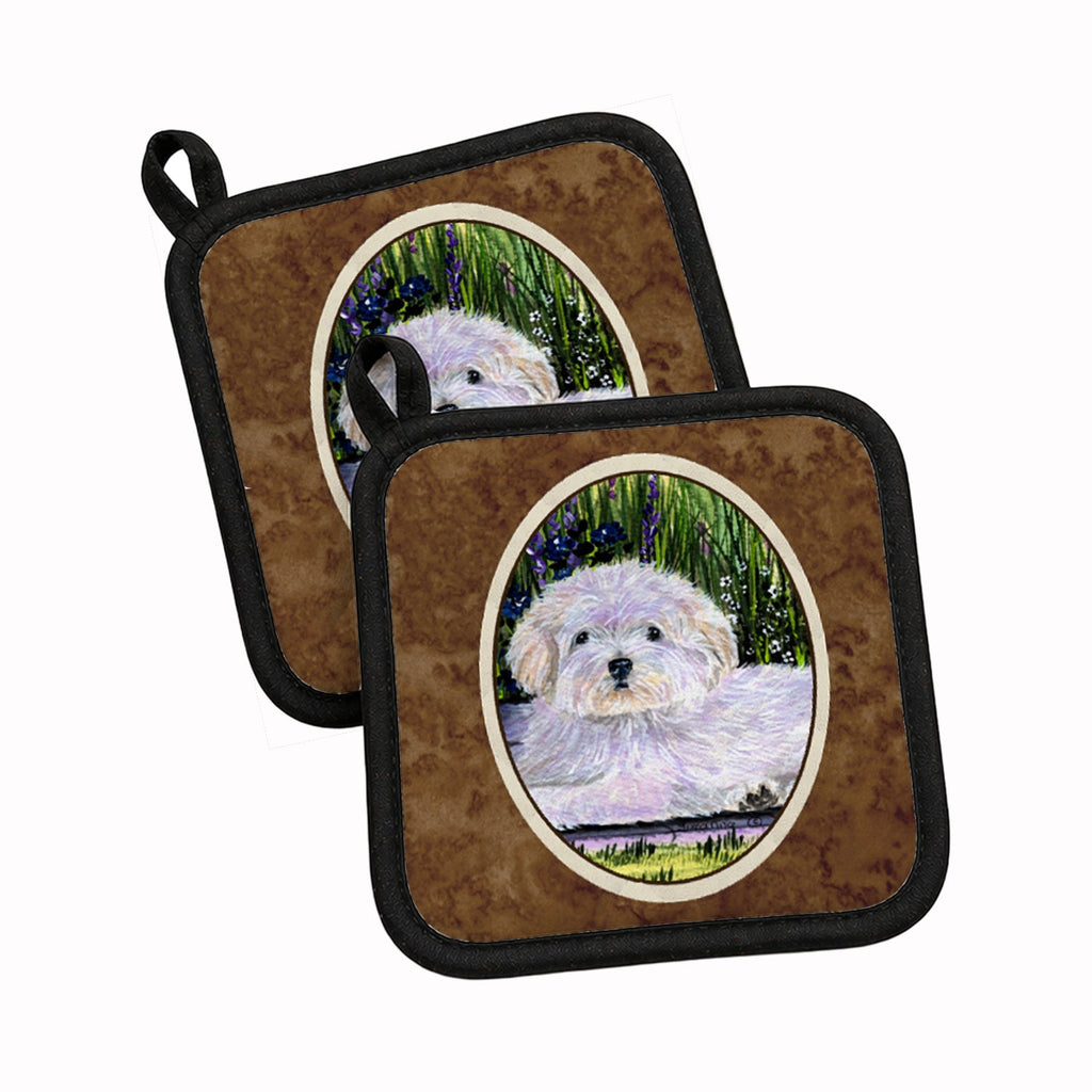 Coton de Tulear Pot Holder Set of 2 Heat Resistant Quilted Hot Pads 7.5 x 7.5 Inch, Insulated Kitchen Trivets for Cooking & Baking