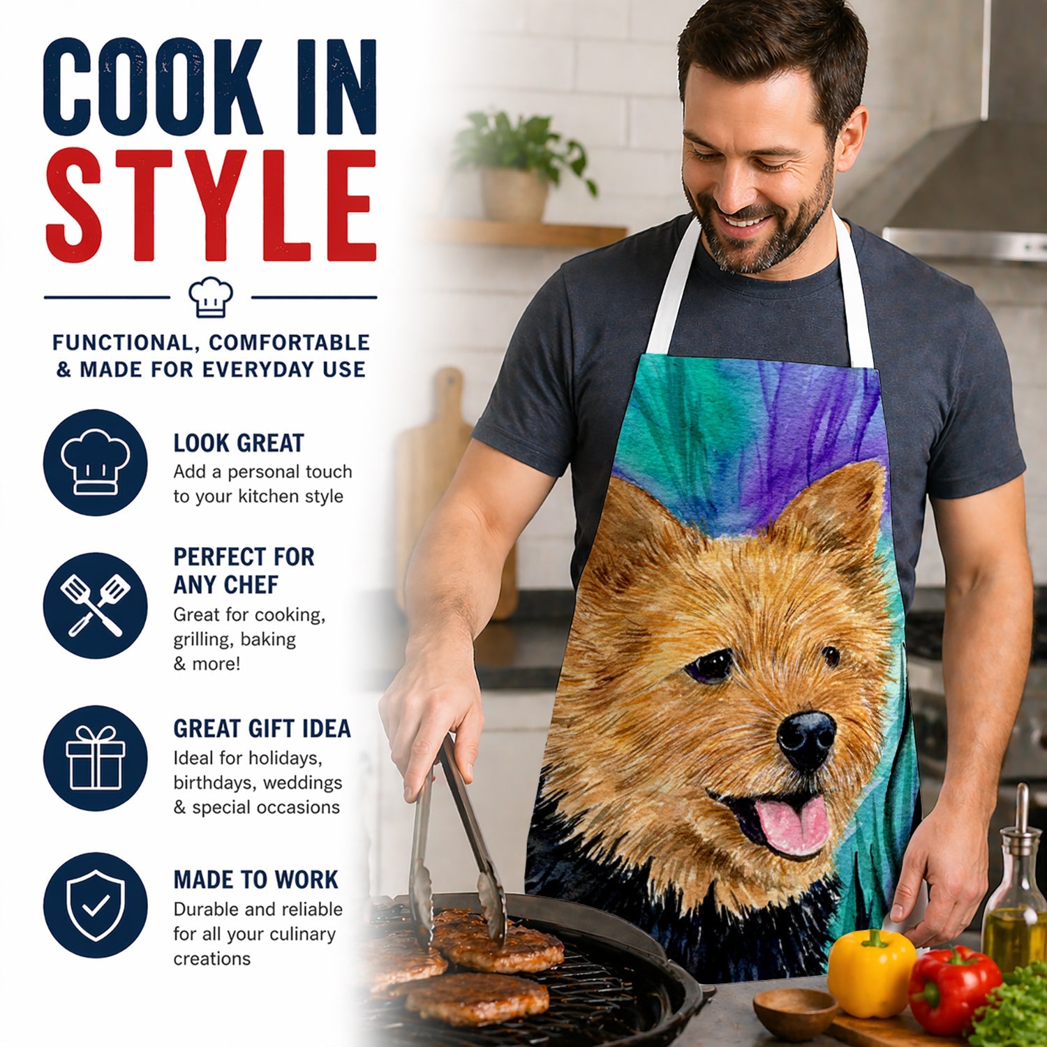 Norwich Terrier Apron Cooking Kitchen Server Baking Crafts Gardening for Adult Women Men, Unisex, Large, Multicolor