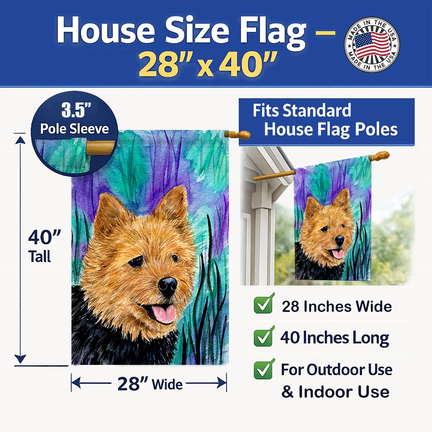 Norwich Terrier House Flag 28x40 Porch Sleeve Pole Decorative Outside Yard Banner Artwork Wall Hanging, Polyester