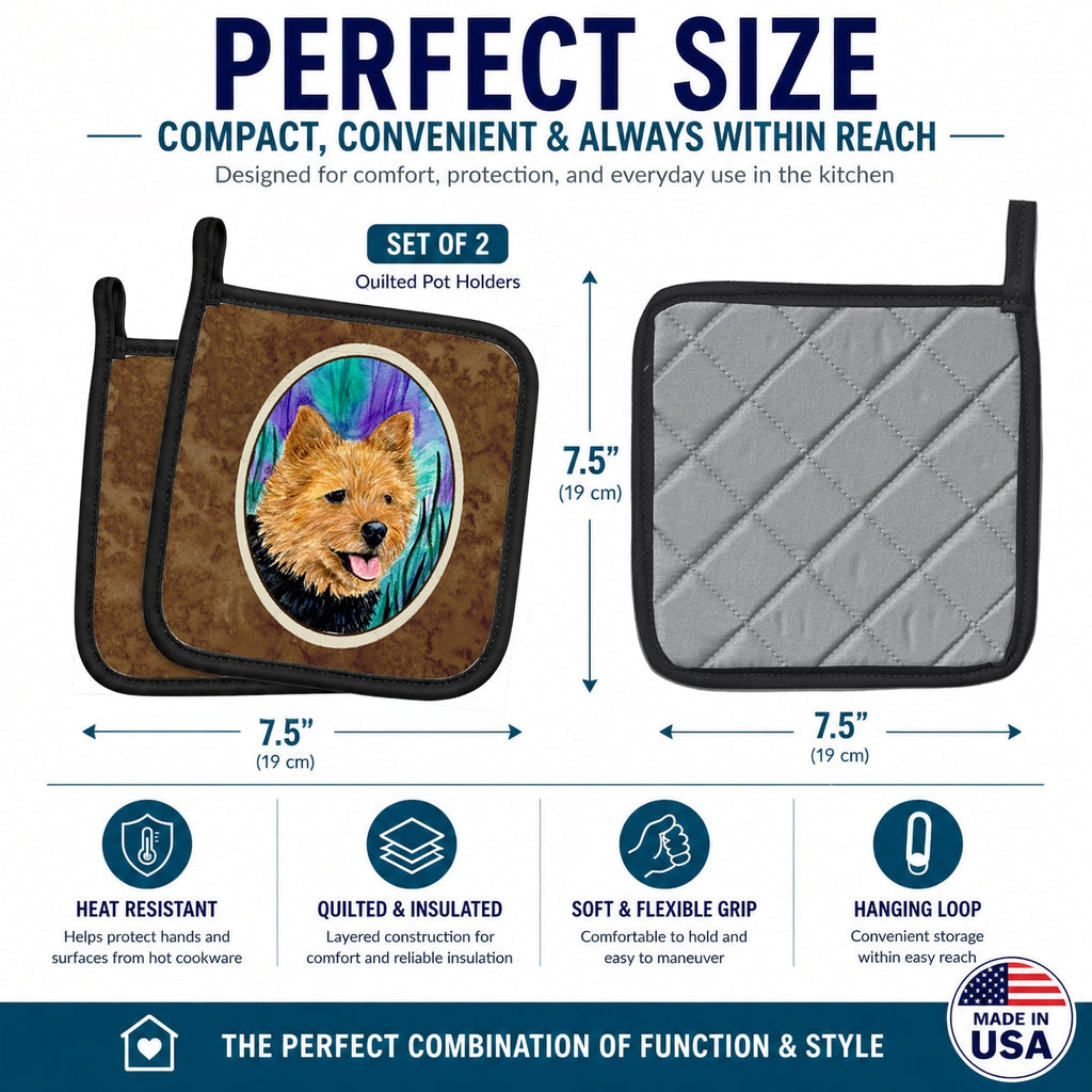 Norwich Terrier Pot Holder Set of 2 Heat Resistant Quilted Hot Pads 7.5 x 7.5 Inch, Insulated Kitchen Trivets for Cooking & Baking