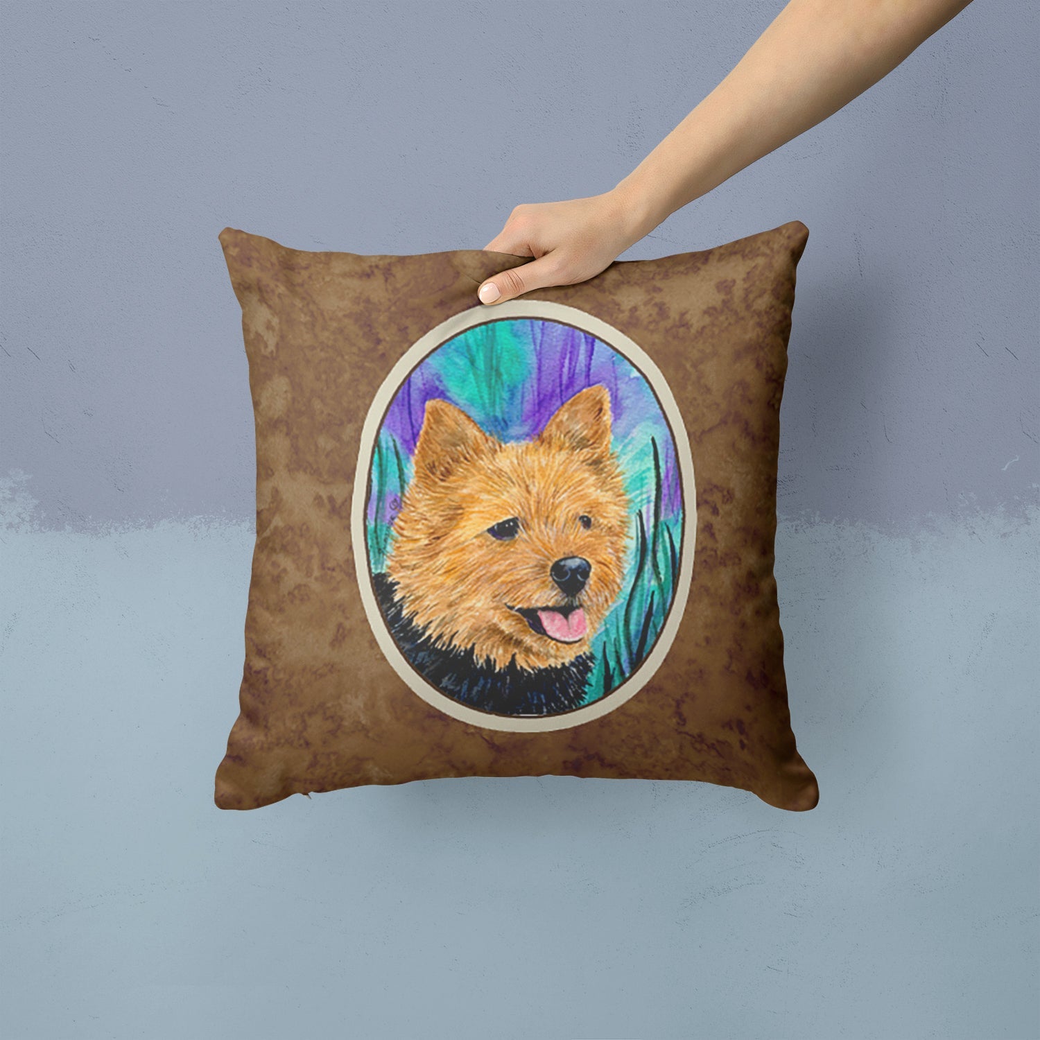 Norwich Terrier Decorative Throw Pillow 14x14 Indoor Outdoor Accent Cushion, Fabric Cover with Insert for Sofa, Bed, Porch & Living Room