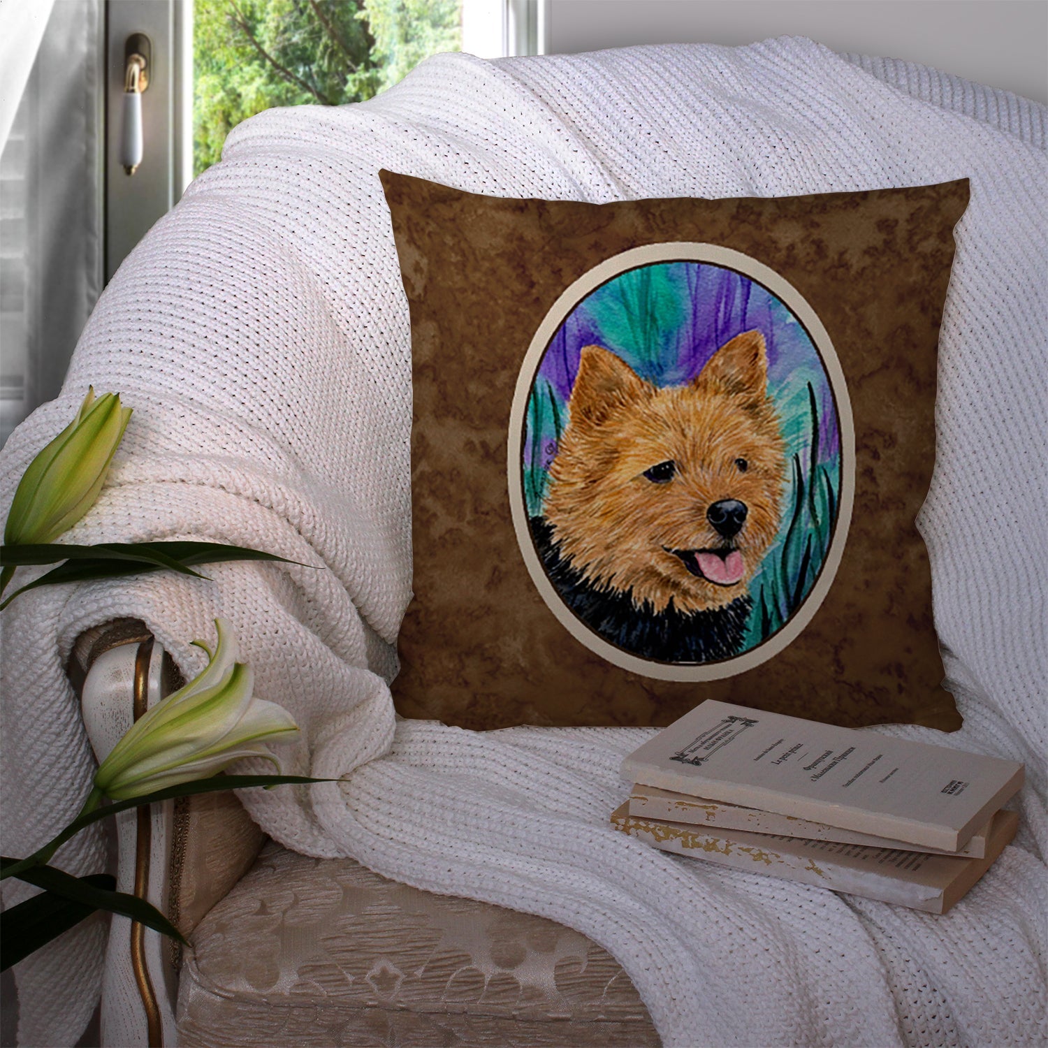 Norwich Terrier Decorative Throw Pillow 14x14 Indoor Outdoor Accent Cushion, Fabric Cover with Insert for Sofa, Bed, Porch & Living Room