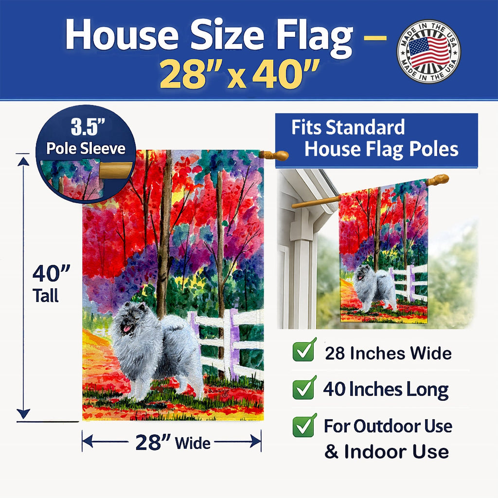 Keeshond House Flag 28x40 Porch Sleeve Pole Decorative Outside Yard Banner Artwork Wall Hanging, Polyester