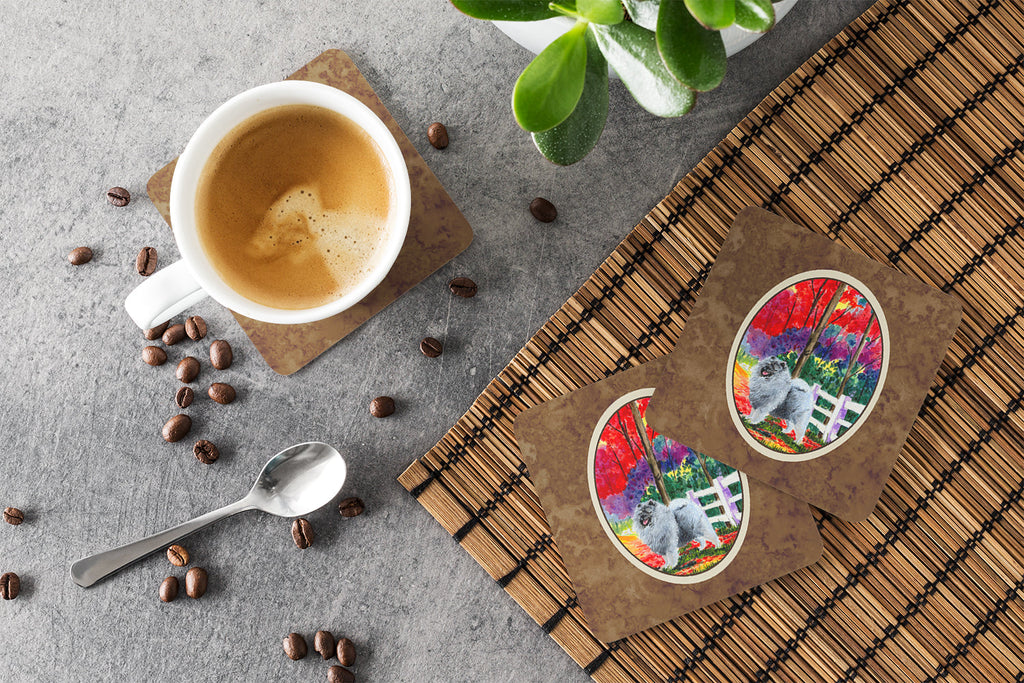 Keeshond Foam Coasters Set of 4 Cup Coasters for Indoor Outdoor, Tabletop Protection, Anti Slip, Mouse pad Material