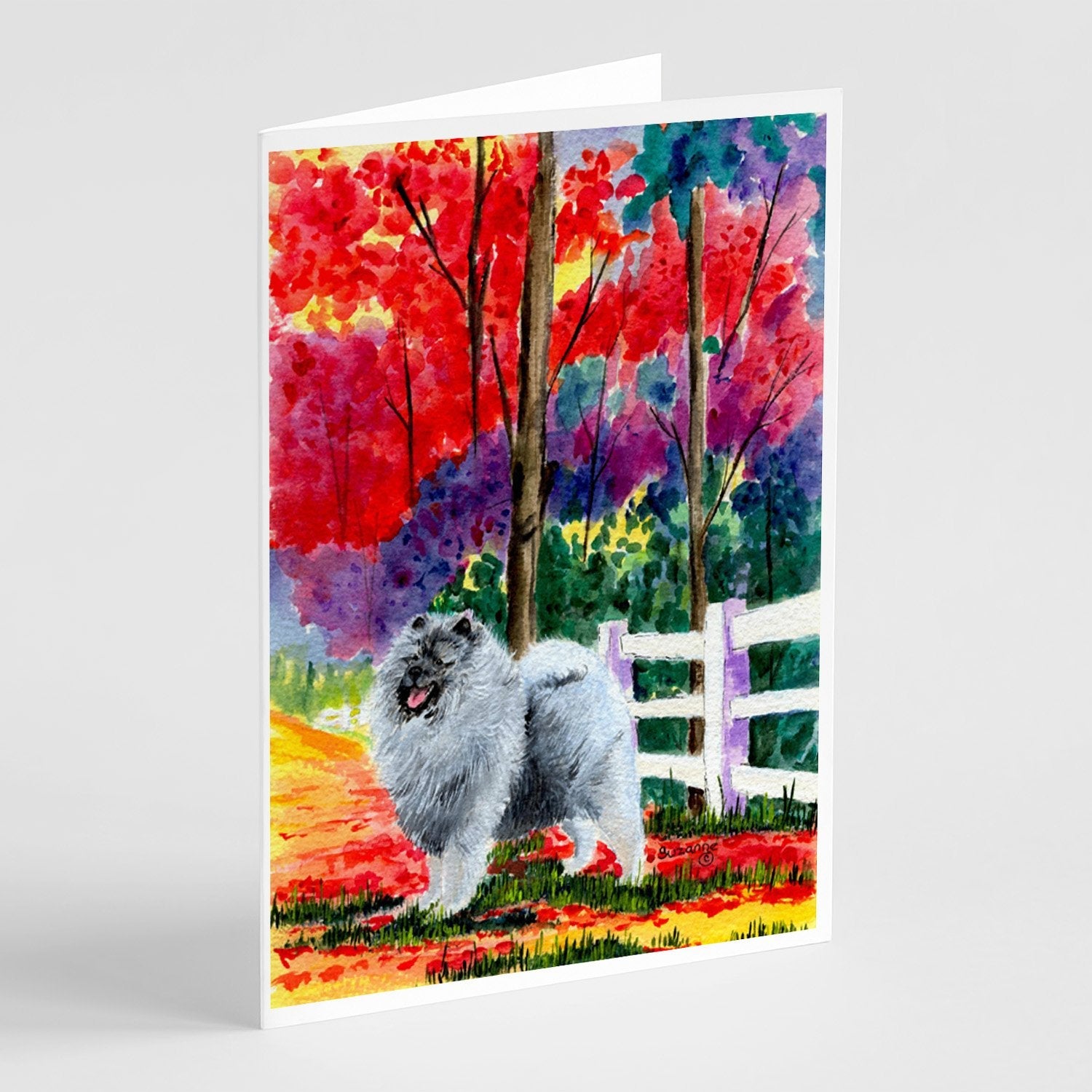 Keeshond Greeting Cards Pack of 8 Blank Cards with Envelopes Whimsical A7 Size 5x7