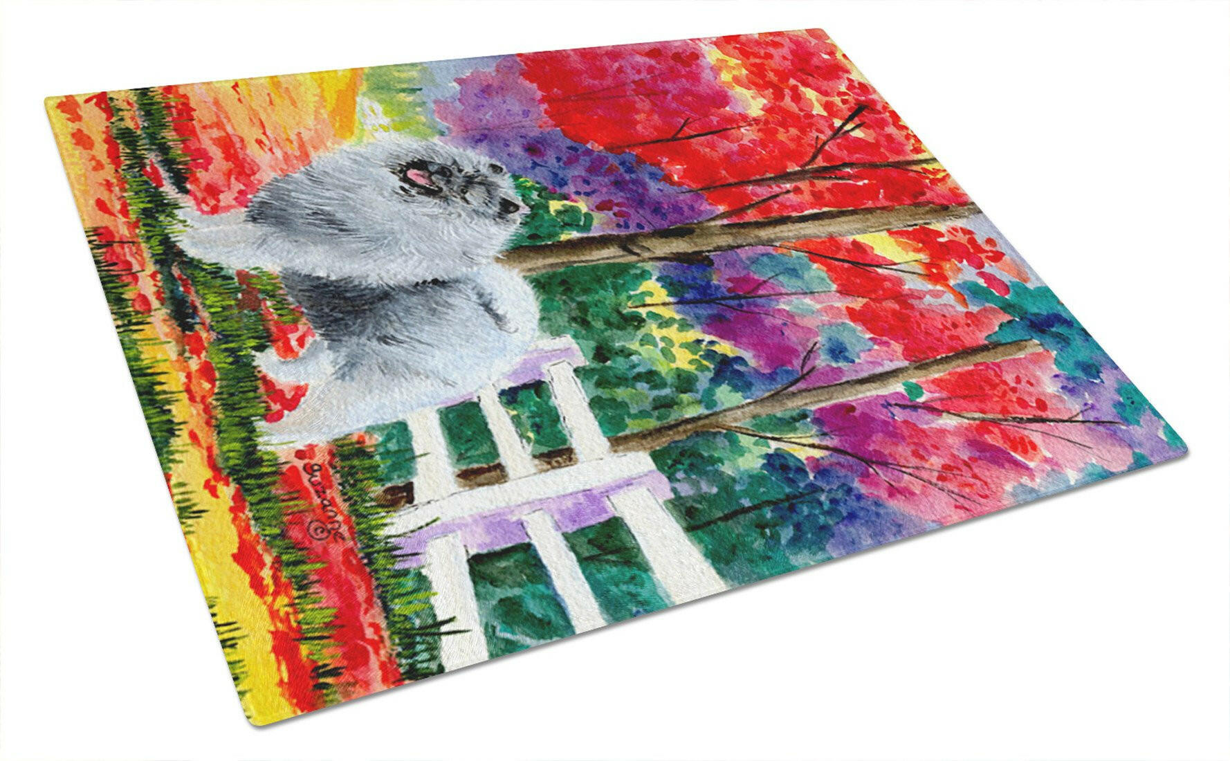 Keeshond Cutting Board Tempered Glass Kitchen Cutting Surface, Heat Resistant Chopping, Non-Slip Feet, Food Prep & Serving