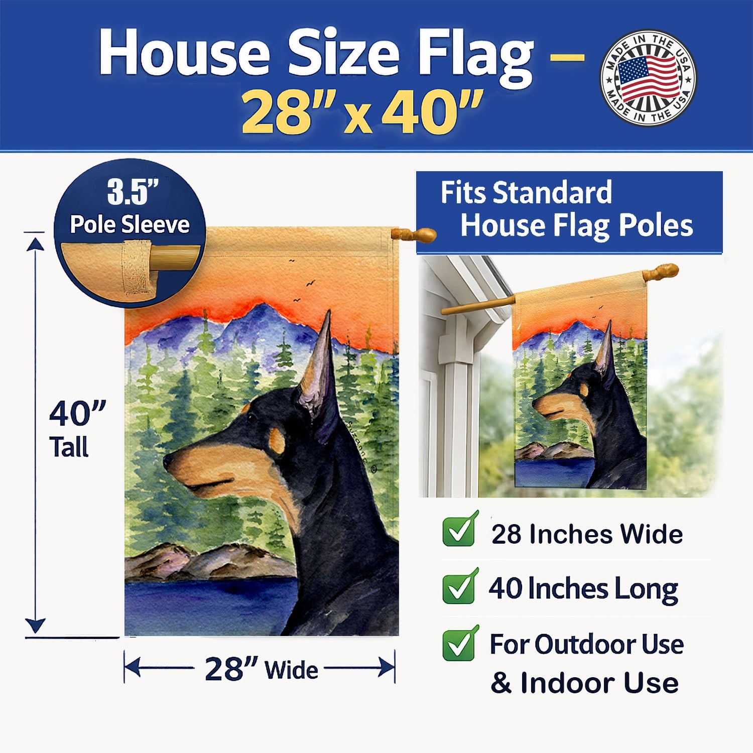 Manchester Terrier House Flag 28x40 Porch Sleeve Pole Decorative Outside Yard Banner Artwork Wall Hanging, Polyester