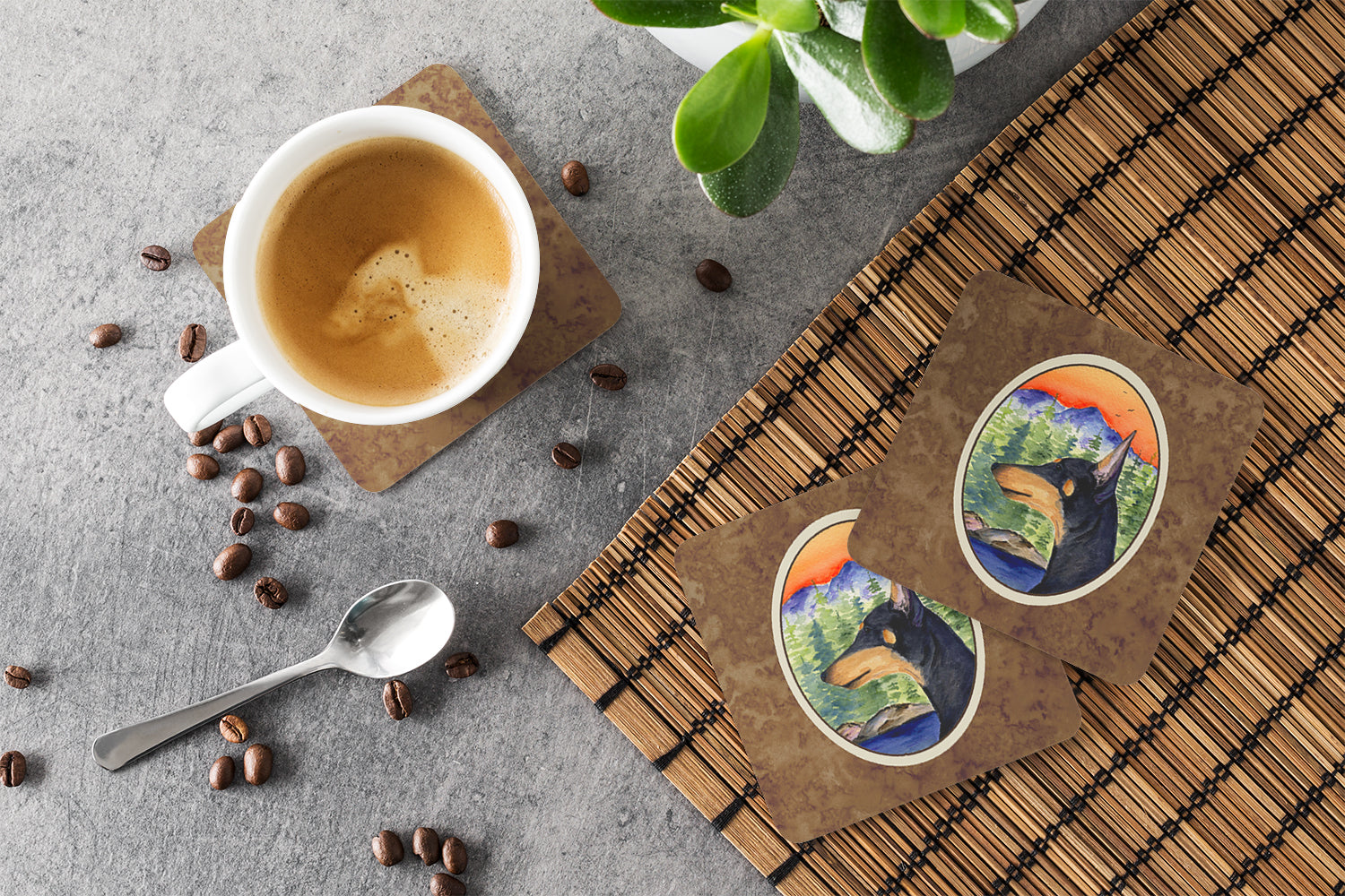Manchester Terrier Foam Coasters Set of 4 Cup Coasters for Indoor Outdoor, Tabletop Protection, Anti Slip, Mouse pad Material