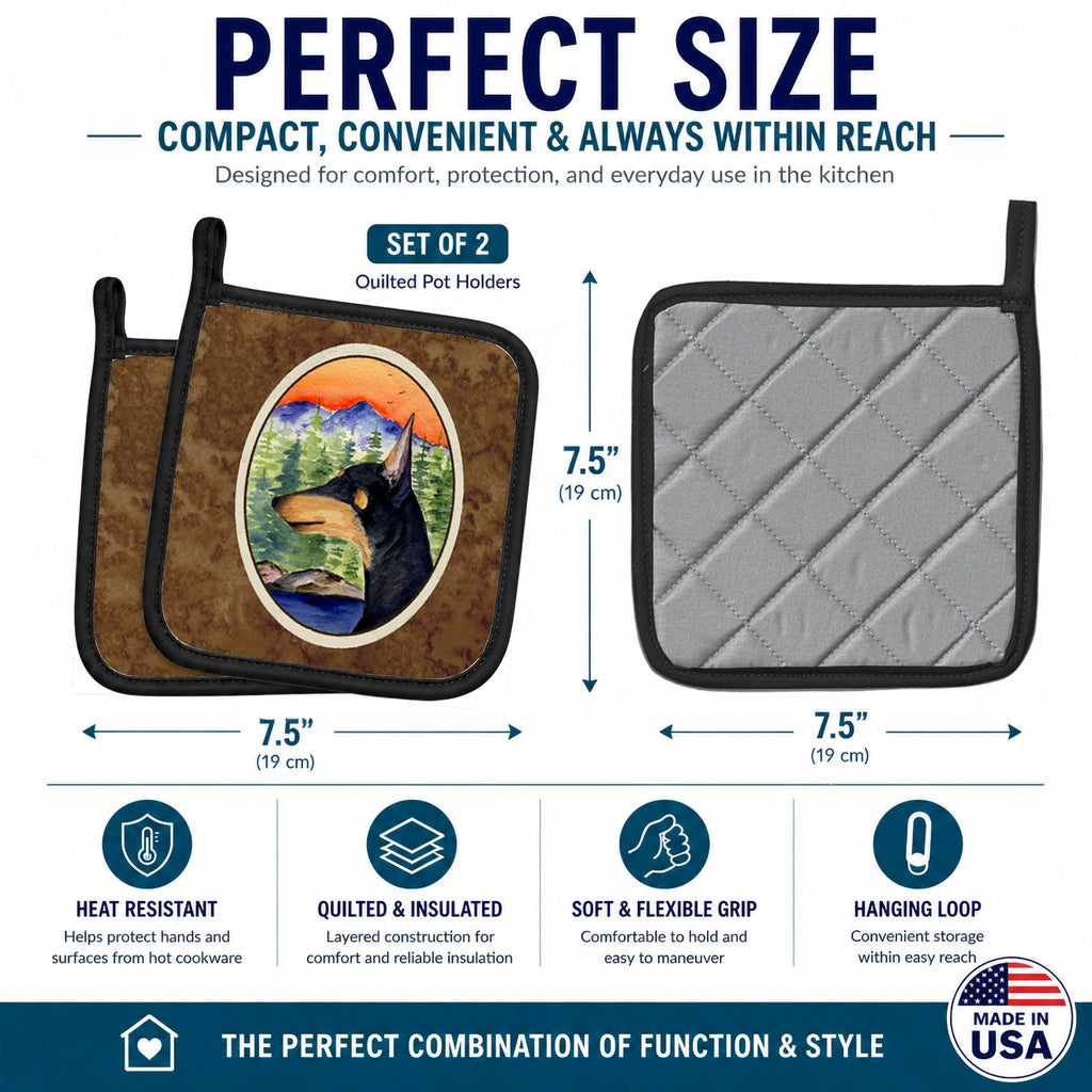 Manchester Terrier Pot Holder Set of 2 Heat Resistant Quilted Hot Pads 7.5 x 7.5 Inch, Insulated Kitchen Trivets for Cooking & Baking