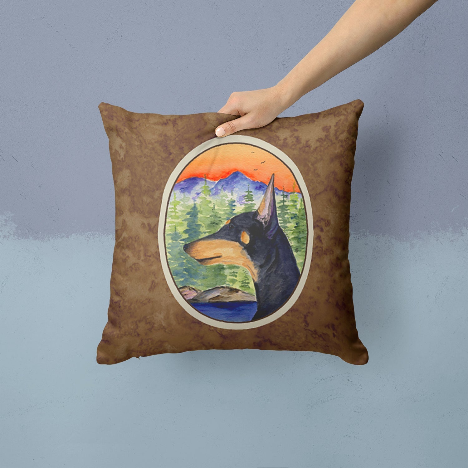 Manchester Terrier Decorative Throw Pillow 14x14 Indoor Outdoor Accent Cushion, Fabric Cover with Insert for Sofa, Bed, Porch & Living Room