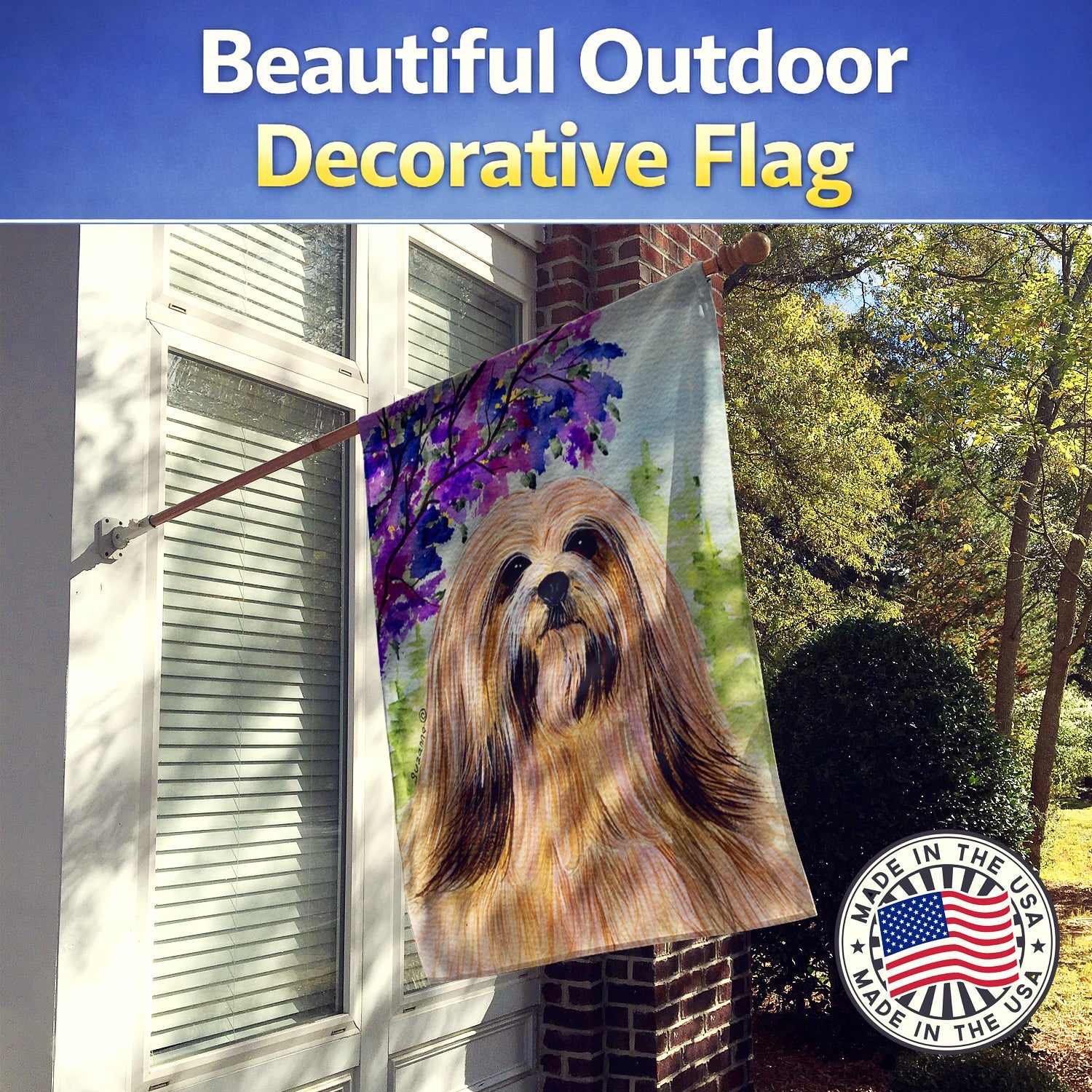 Lhasa Apso House Flag 28x40 Porch Sleeve Pole Decorative Outside Yard Banner Artwork Wall Hanging, Polyester