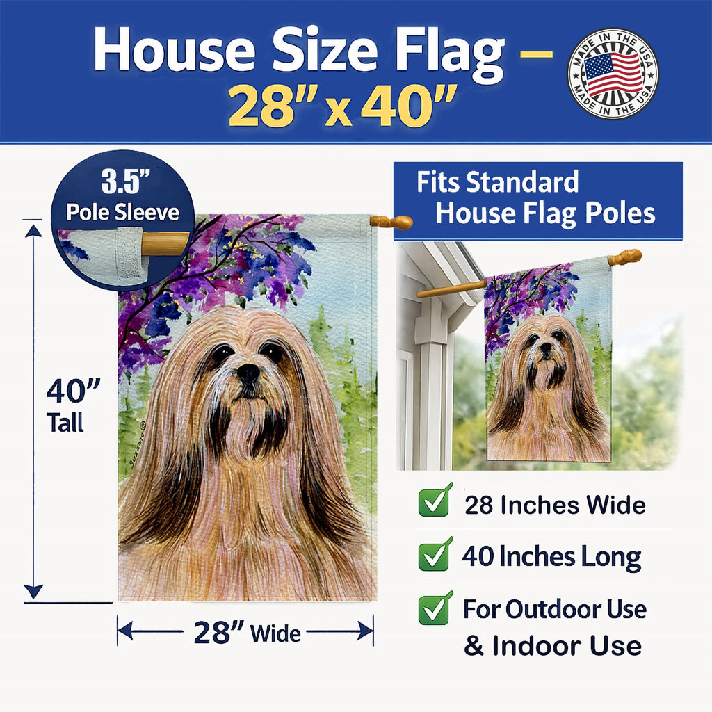 Lhasa Apso House Flag 28x40 Porch Sleeve Pole Decorative Outside Yard Banner Artwork Wall Hanging, Polyester