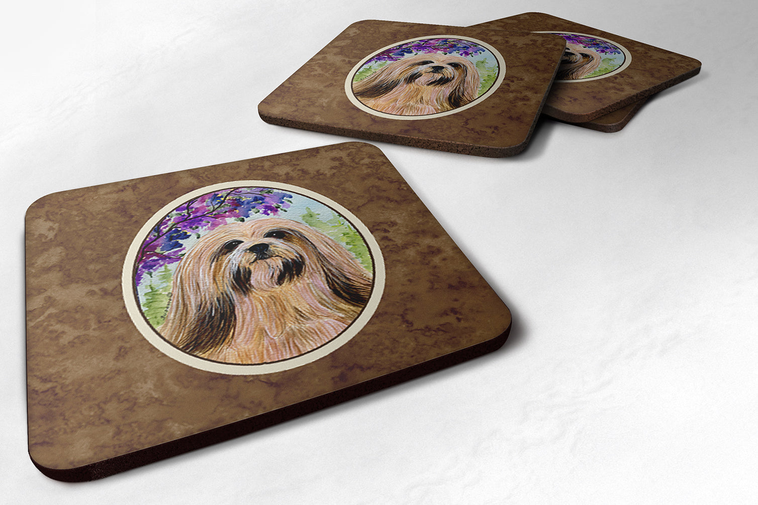 Lhasa Apso Foam Coasters Set of 4 Cup Coasters for Indoor Outdoor, Tabletop Protection, Anti Slip, Mouse pad Material