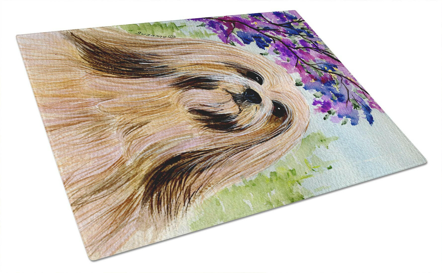 Lhasa Apso Cutting Board Tempered Glass Kitchen Cutting Surface, Heat Resistant Chopping, Non-Slip Feet, Food Prep & Serving