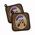 Lhasa Apso Pot Holder Set of 2 Heat Resistant Quilted Hot Pads 7.5 x 7.5 Inch, Insulated Kitchen Trivets for Cooking & Baking