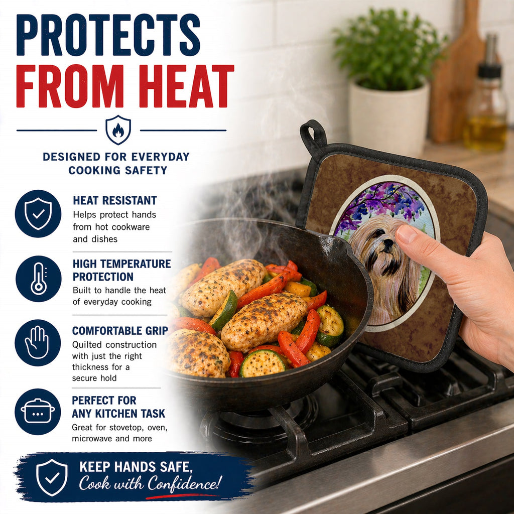 Lhasa Apso Pot Holder Set of 2 Heat Resistant Quilted Hot Pads 7.5 x 7.5 Inch, Insulated Kitchen Trivets for Cooking & Baking