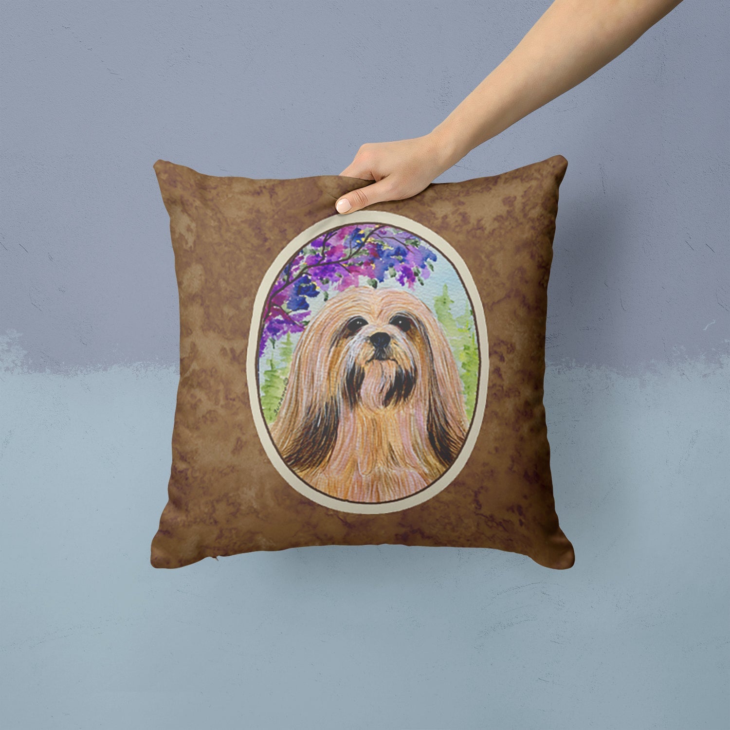 Lhasa Apso Decorative Throw Pillow 14x14 Indoor Outdoor Accent Cushion, Fabric Cover with Insert for Sofa, Bed, Porch & Living Room