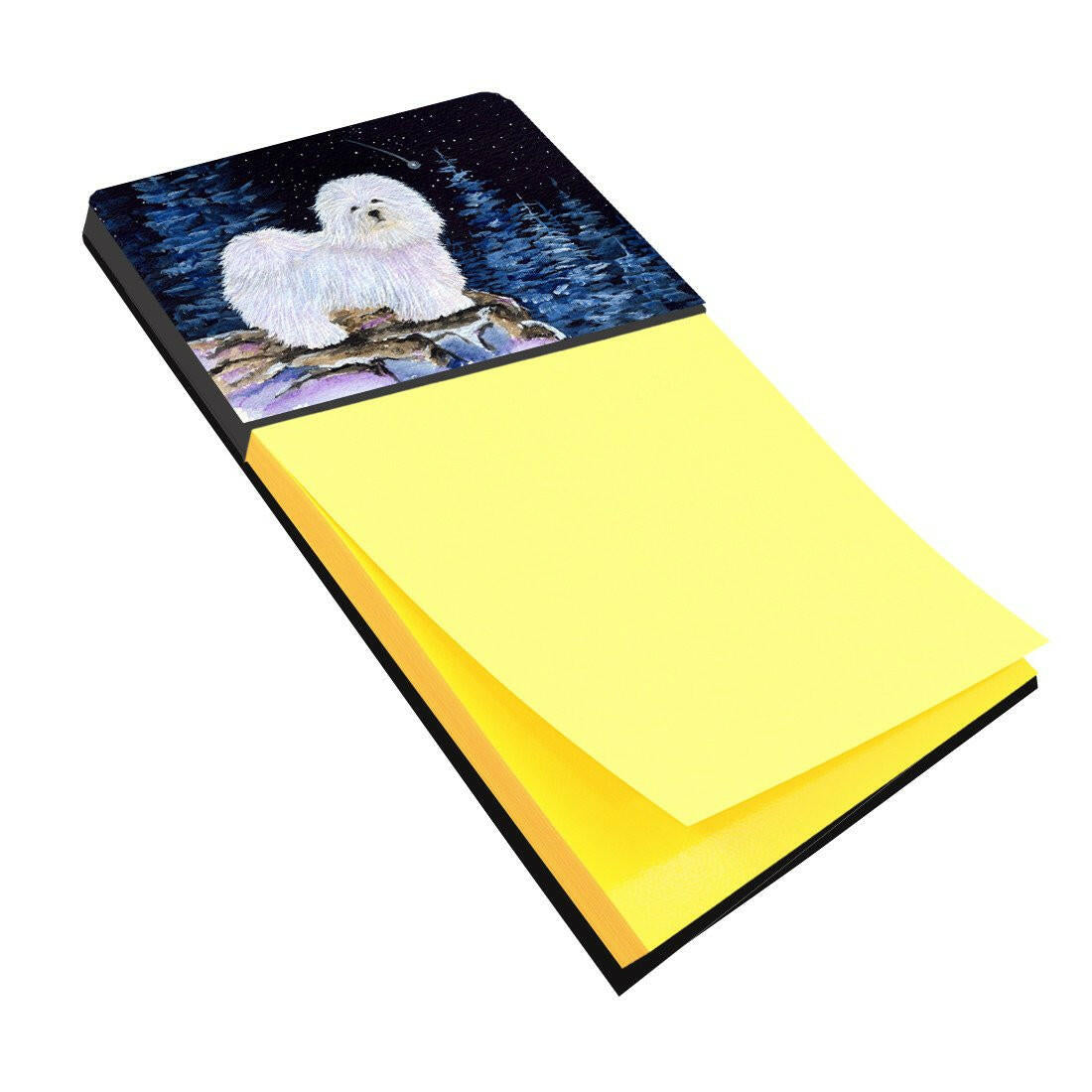 Starry Night Coton de Tulear Watercolor Sticky Note Holder Refillable Dispenser Desk Accessory 3x3 Pad Gift