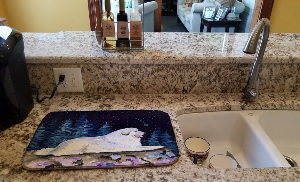 Starry Night Great Pyrenees Dish Drying Mat Absorbent Dish Drying Mat Pad for Kitchen Counter Dish Drainer Mat for Countertop, 14 x 21", Multicolor
