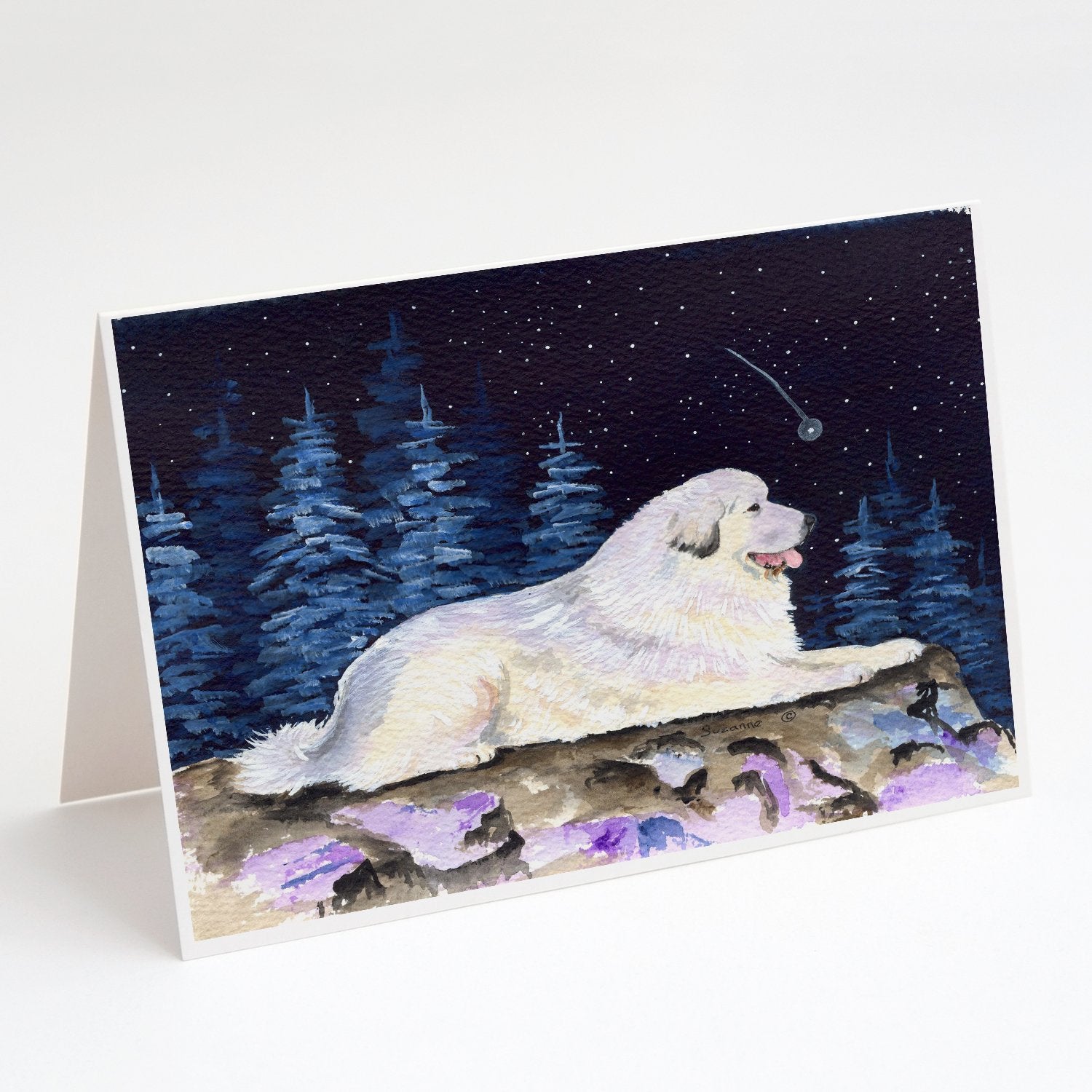 Starry Night Great Pyrenees Greeting Cards Pack of 8 Blank Cards with Envelopes Whimsical A7 Size 5x7