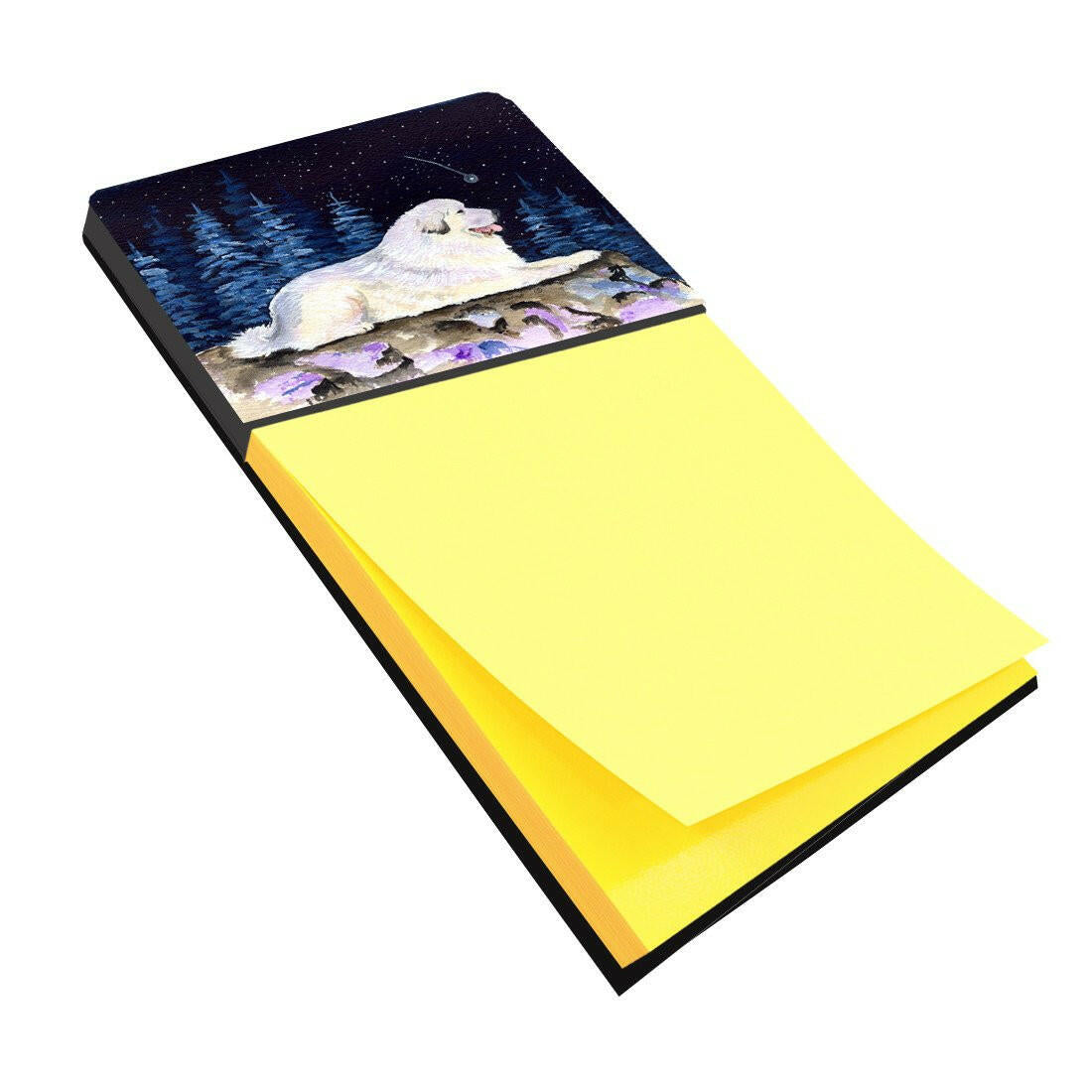 Starry Night Great Pyrenees Watercolor Sticky Note Holder Refillable Dispenser Desk Accessory 3x3 Pad Gift