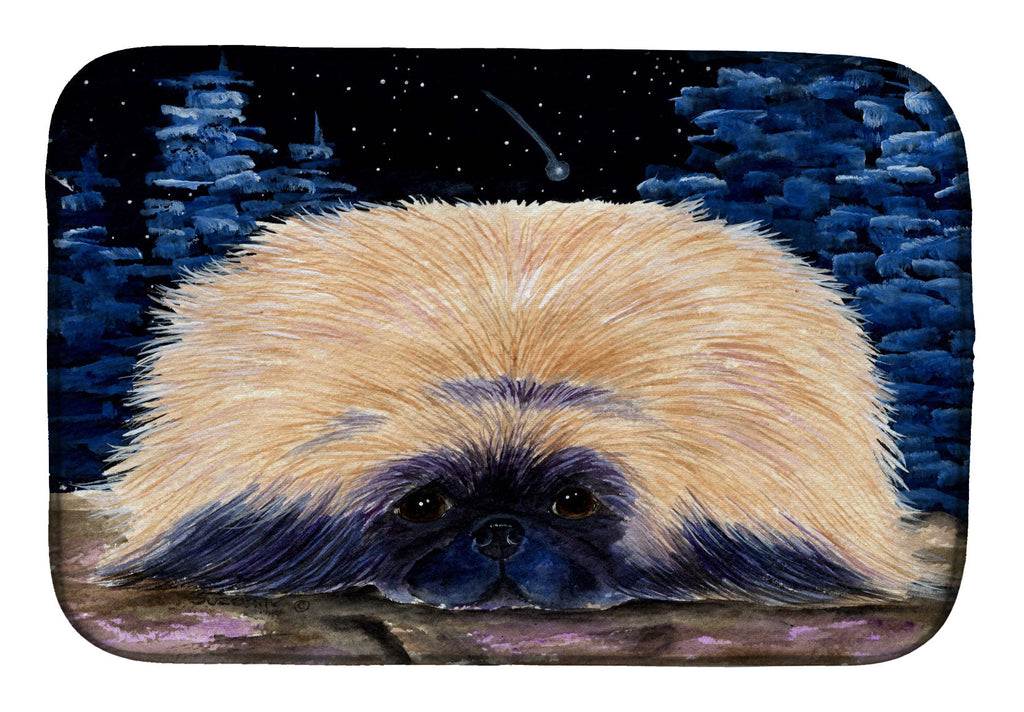 Starry Night Pekingese Dish Drying Mat Absorbent Dish Drying Mat Pad for Kitchen Counter Dish Drainer Mat for Countertop, 14 x 21", Multicolor
