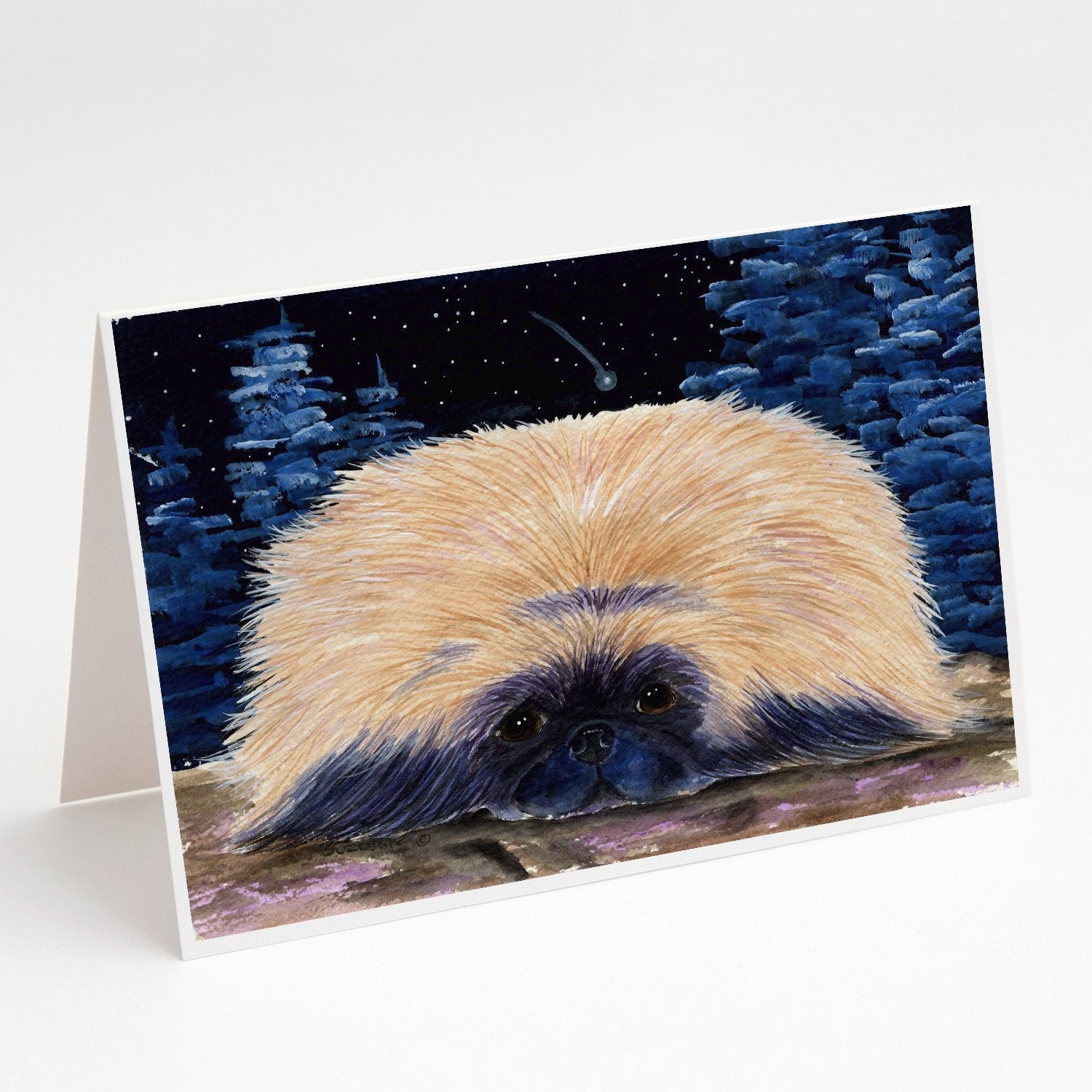 Starry Night Pekingese Greeting Cards Pack of 8 Blank Cards with Envelopes Whimsical A7 Size 5x7