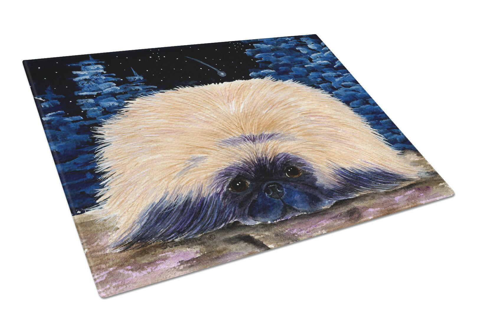 Starry Night Pekingese Cutting Board Tempered Glass Kitchen Cutting Surface, Heat Resistant Chopping, Non-Slip Feet, Food Prep & Serving