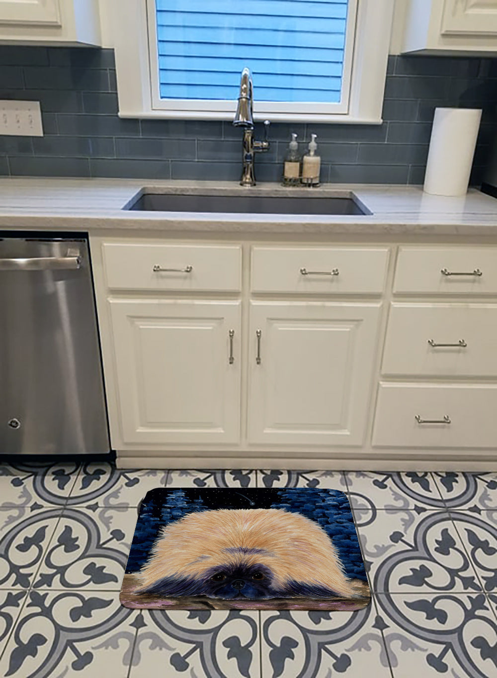 Starry Night Pekingese Memory Foam Kitchen Mat Machine Washable Anti-Fatigue Cushion Comfort Bath or Kitchen Rug