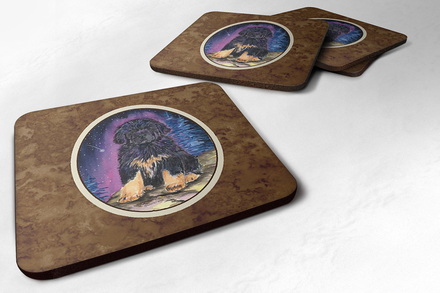 Starry Night Tibetan Mastiff Foam Coasters Set of 4 Cup Coasters for Indoor Outdoor, Tabletop Protection, Anti Slip, Mouse pad Material