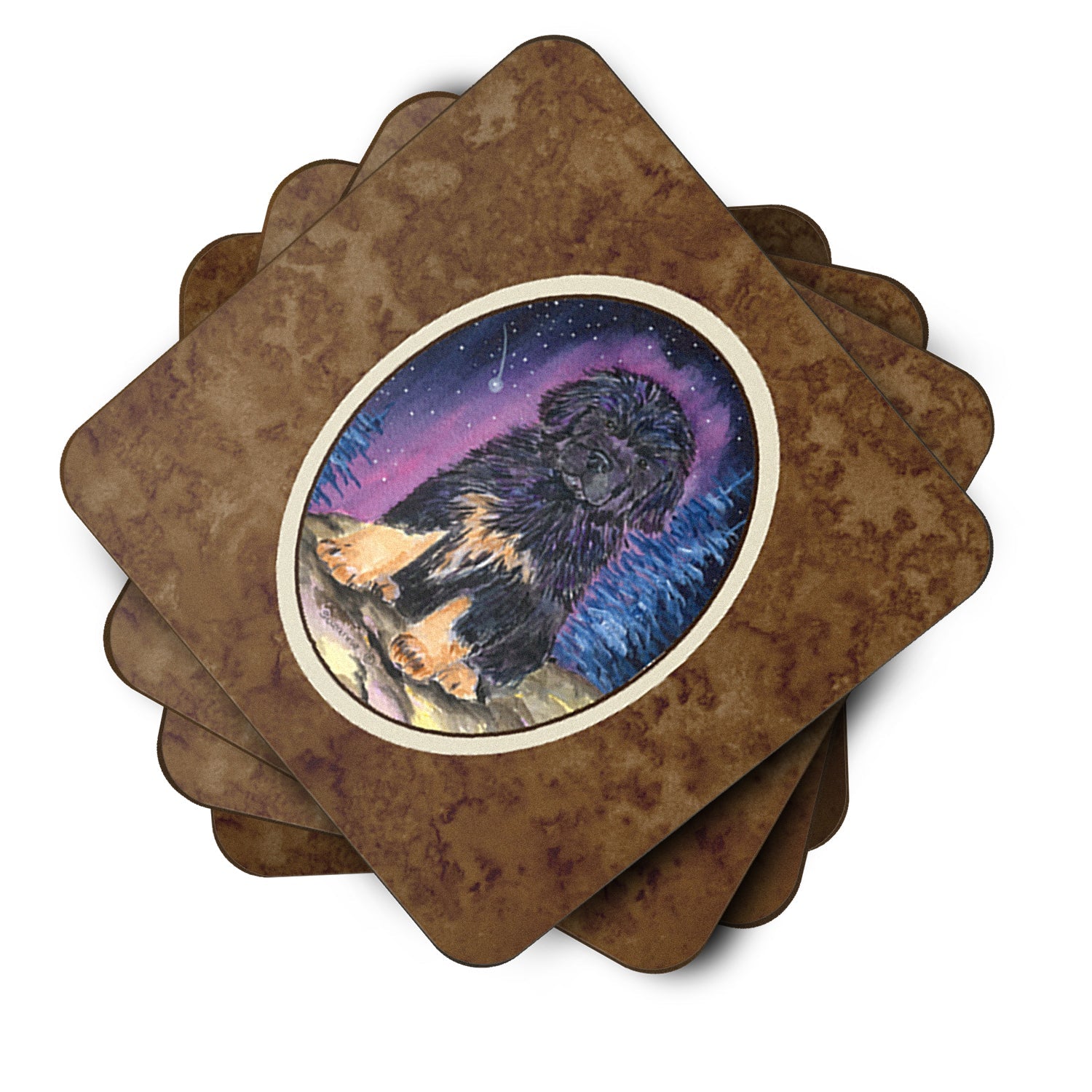 Starry Night Tibetan Mastiff Foam Coasters Set of 4 Cup Coasters for Indoor Outdoor, Tabletop Protection, Anti Slip, Mouse pad Material