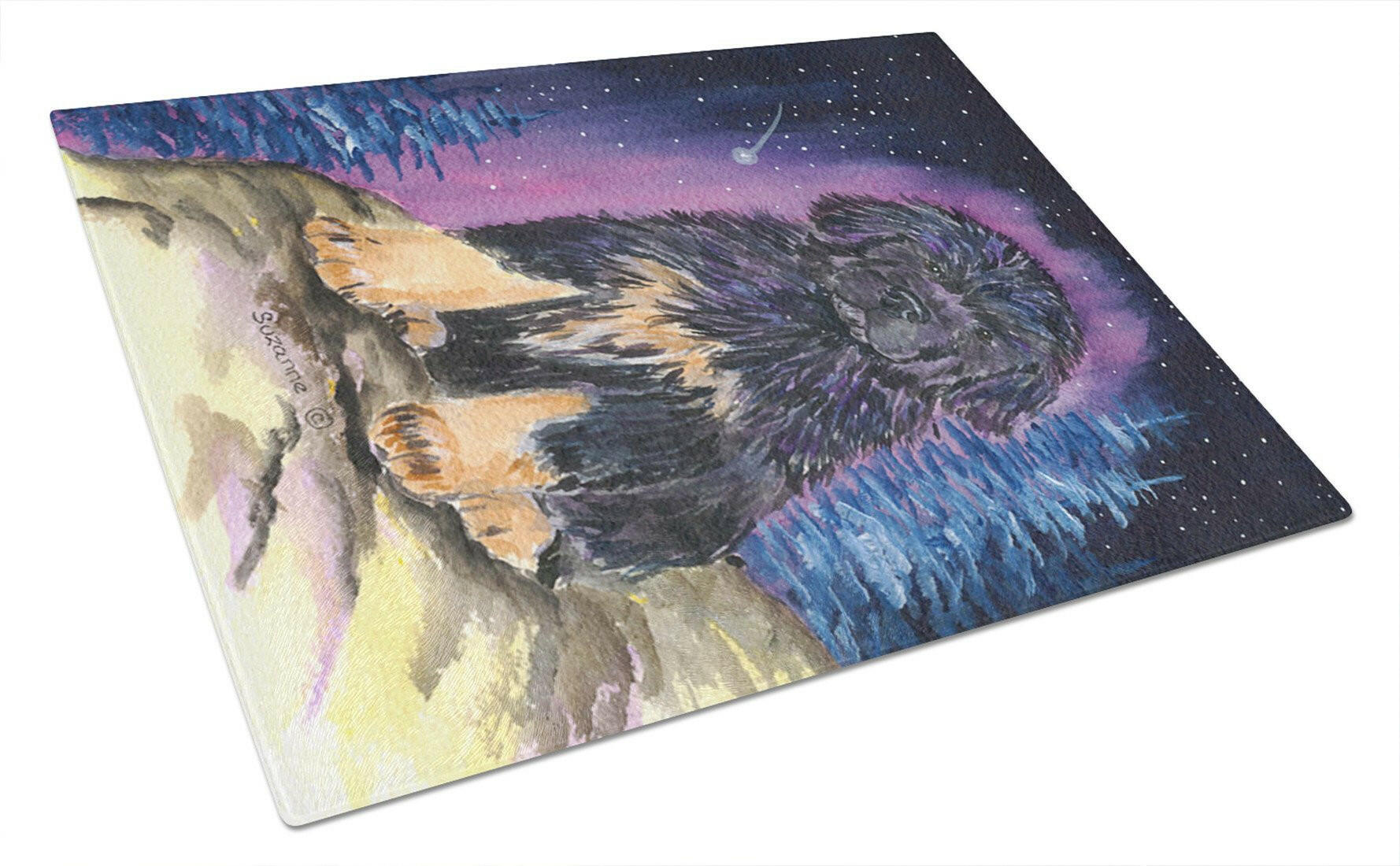 Starry Night Tibetan Mastiff Cutting Board Tempered Glass Kitchen Cutting Surface, Heat Resistant Chopping, Non-Slip Feet, Food Prep & Serving